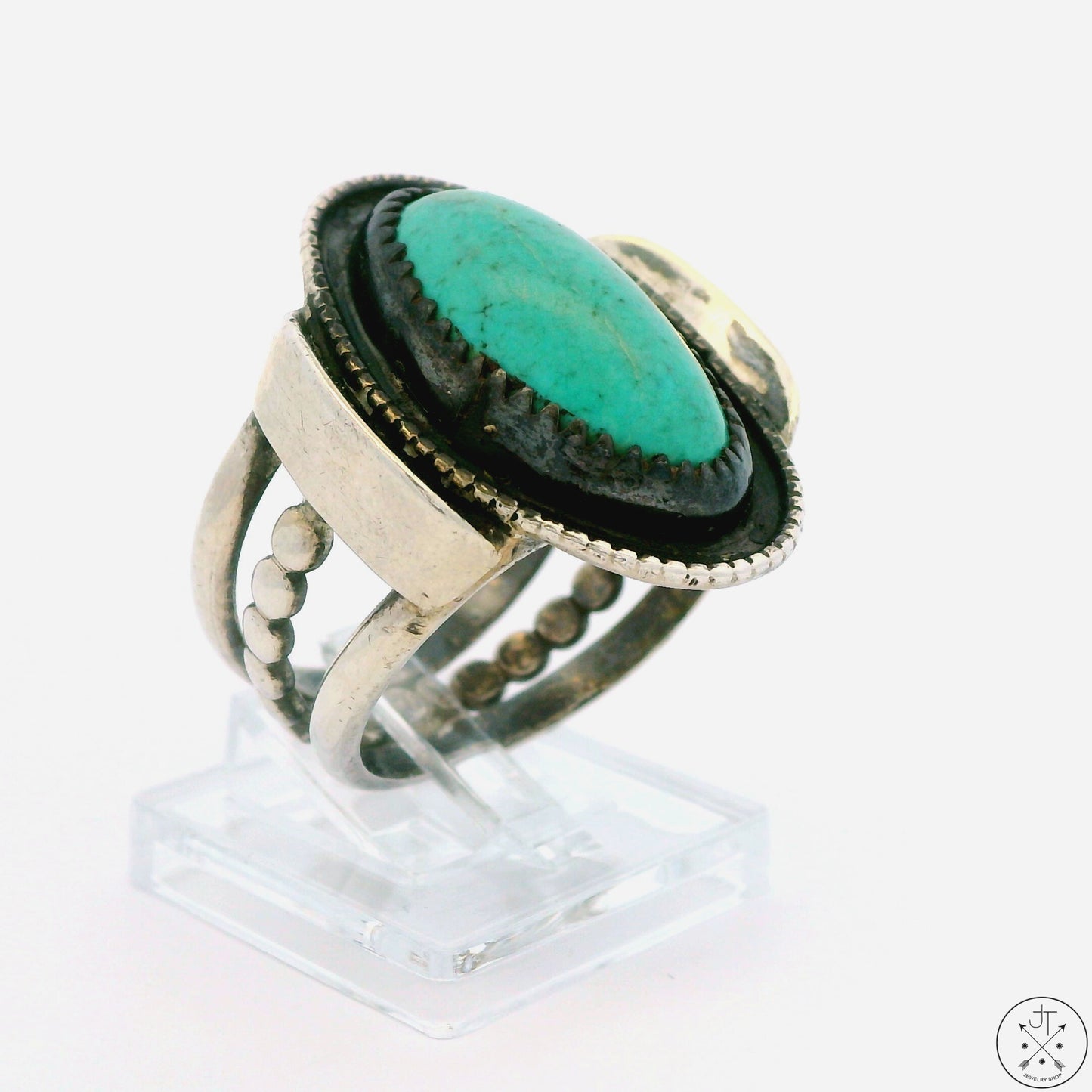 Vintage Sterling Silver Ring with Turquoise Size 10.25 E21 BD
