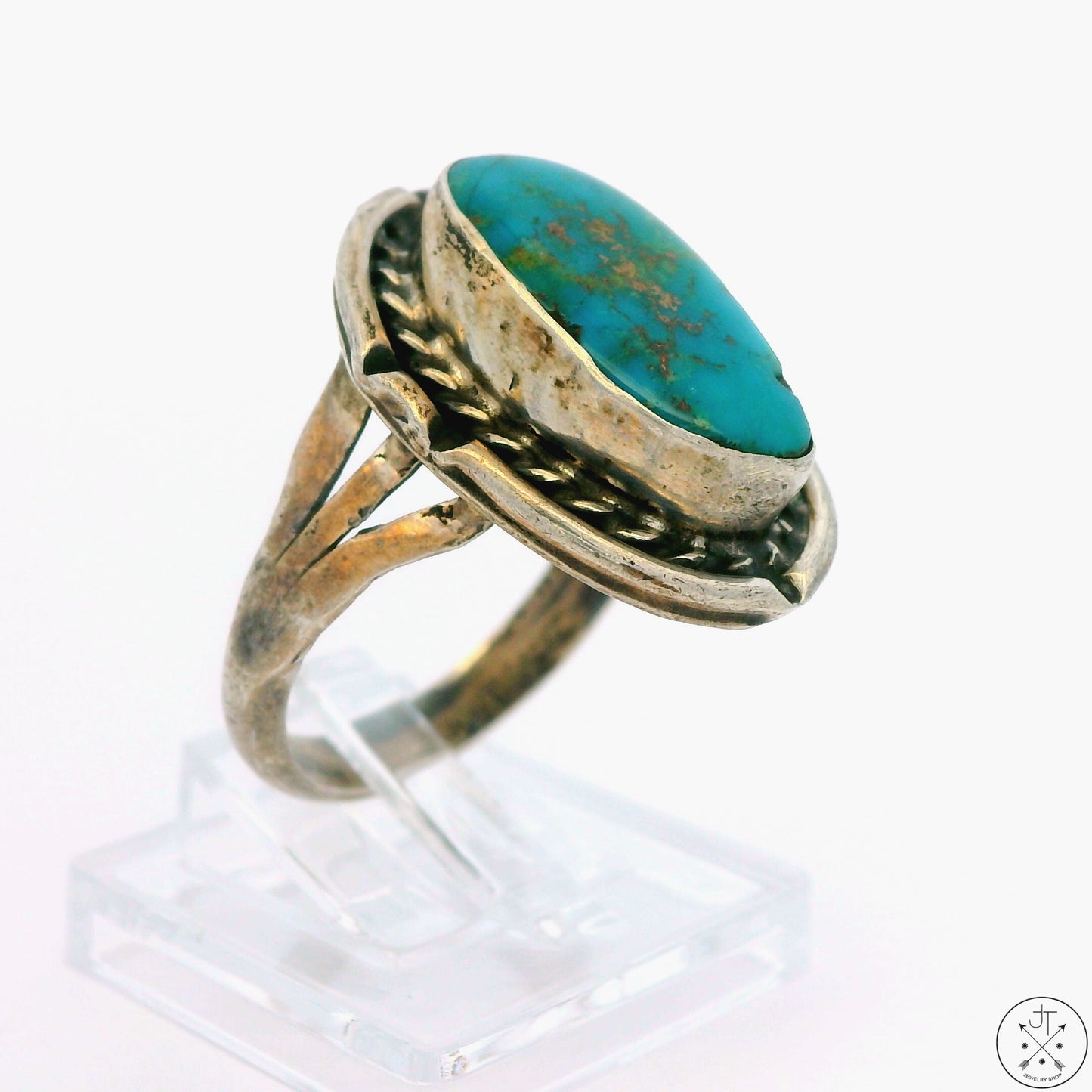 Vintage Sterling Silver Ring with Turquoise Size 8 Old Stamp