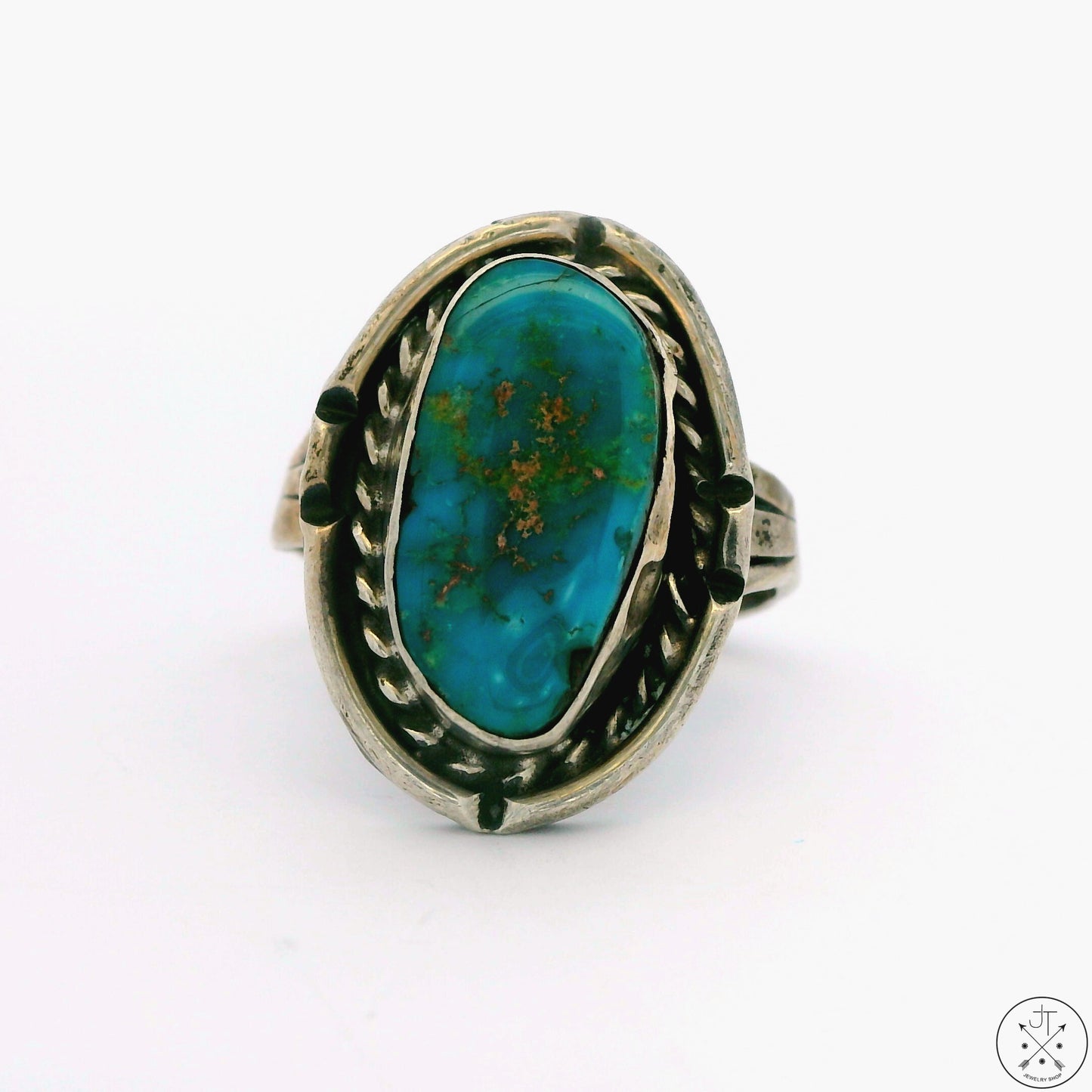 Vintage Sterling Silver Ring with Turquoise Size 8 Old Stamp