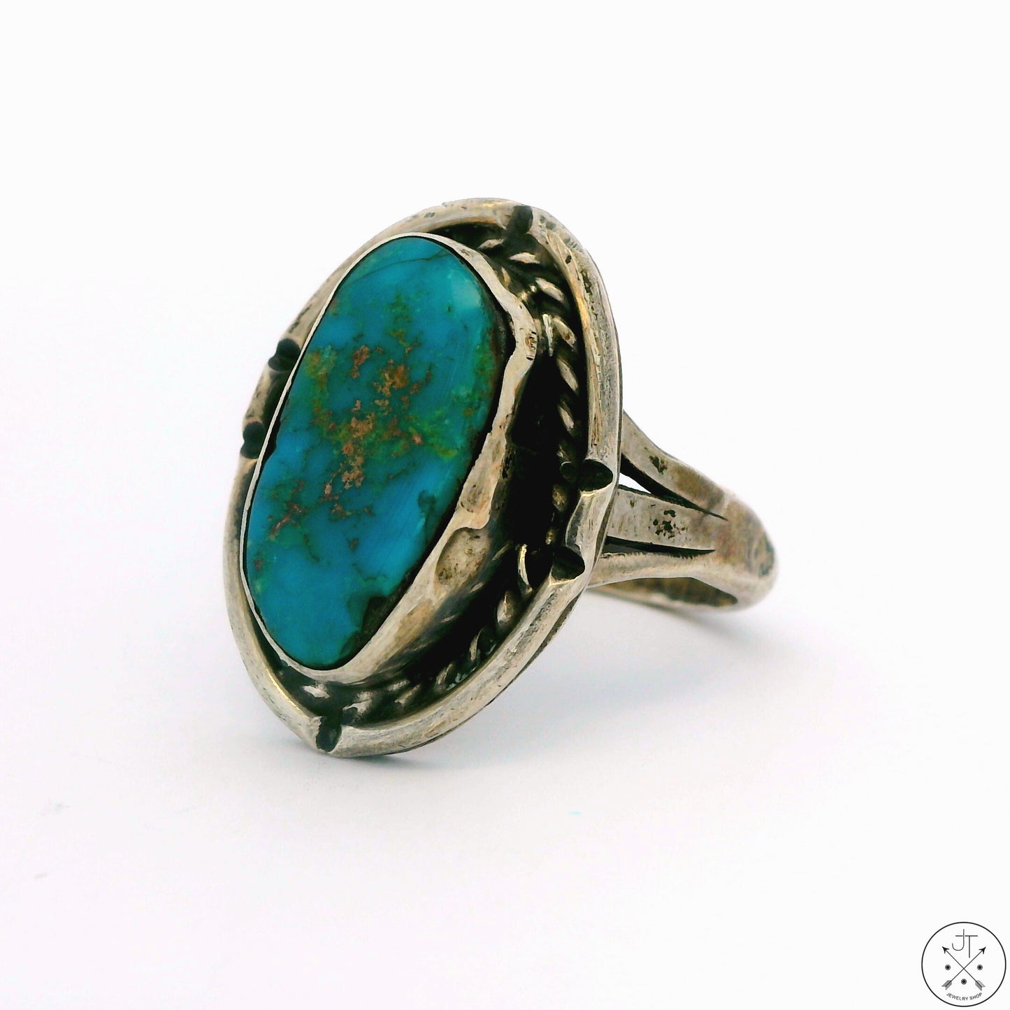 Vintage Sterling Silver Ring with Turquoise Size 8 Old Stamp