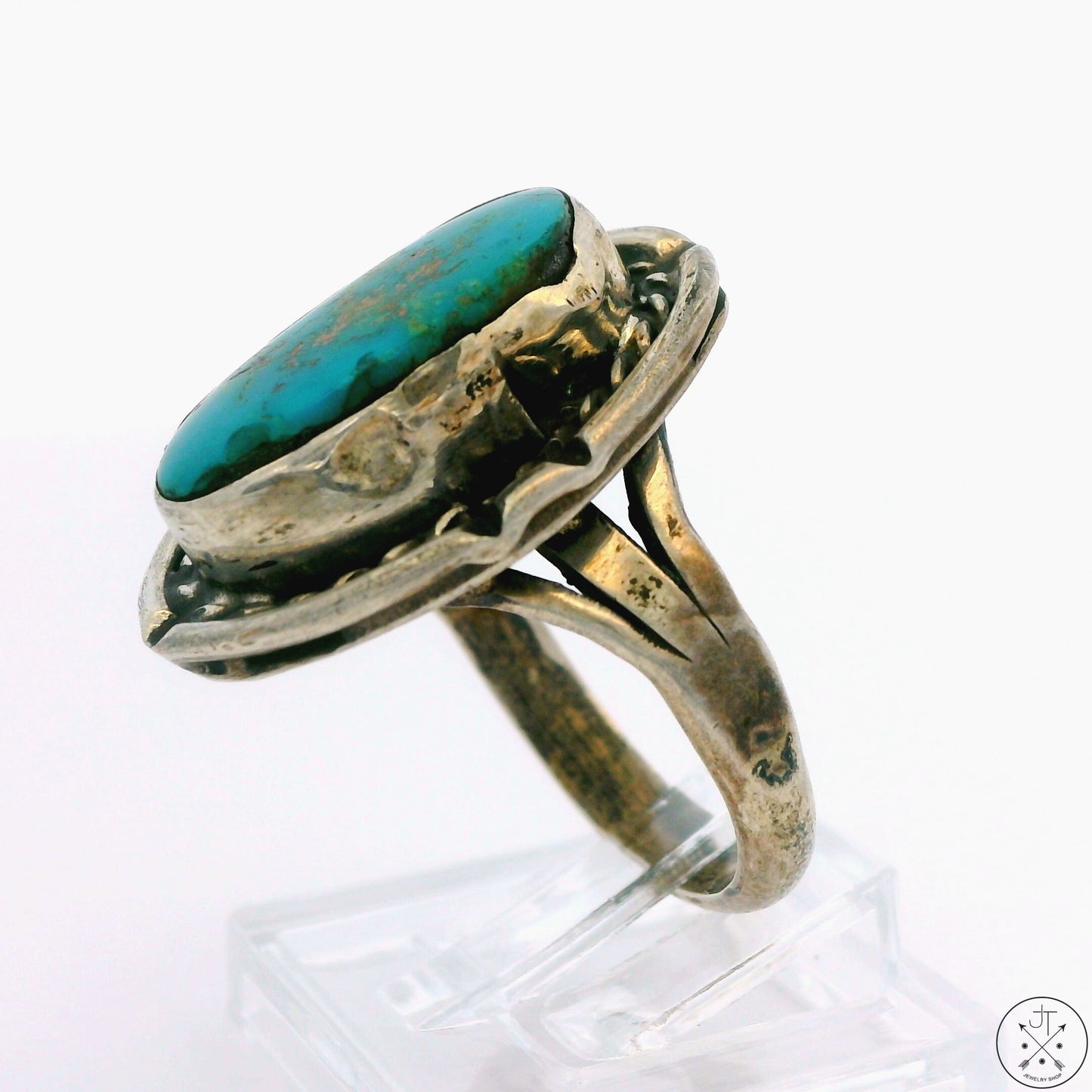 Vintage Sterling Silver Ring with Turquoise Size 8 Old Stamp