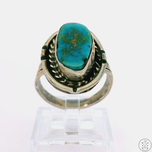 Vintage Sterling Silver Ring with Turquoise Size 8 Old Stamp