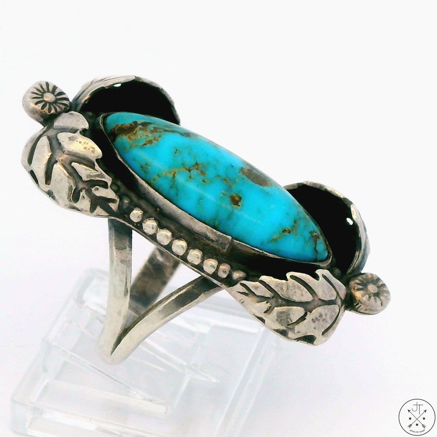 Vintage Sterling Silver Ring with Kingman Pyrite Matrix Turquoise Size 7 LP