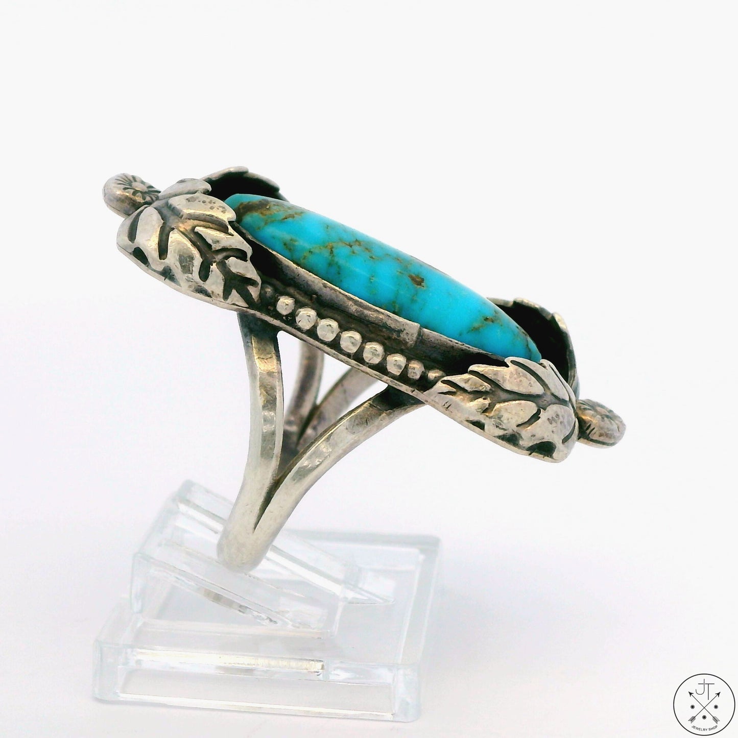 Vintage Sterling Silver Ring with Kingman Pyrite Matrix Turquoise Size 7 LP