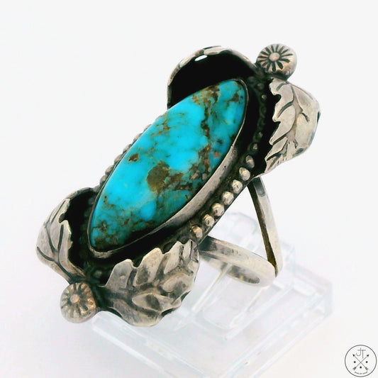 Vintage Sterling Silver Ring with Kingman Pyrite Matrix Turquoise Size 7 LP