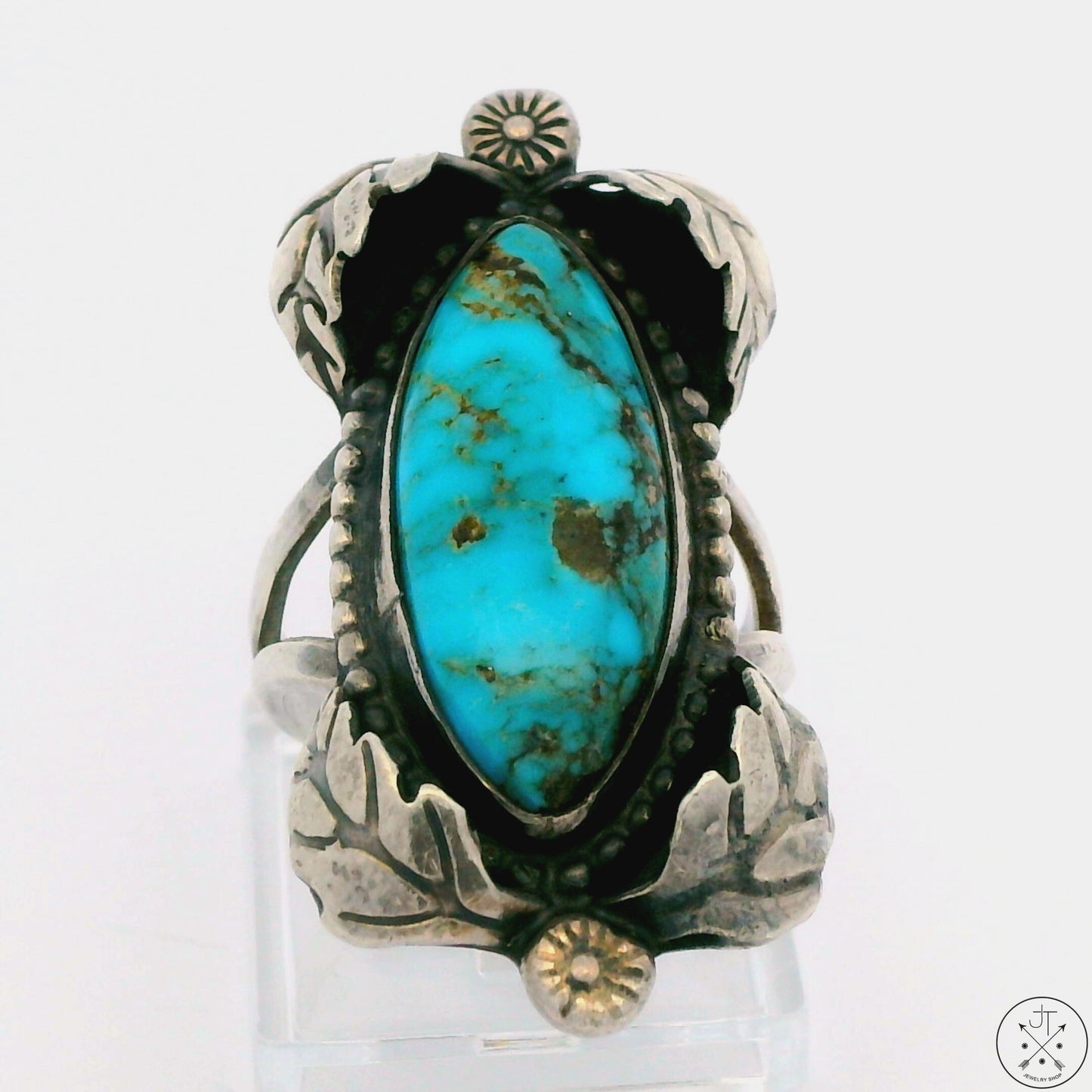 Vintage Sterling Silver Ring with Kingman Pyrite Matrix Turquoise Size 7 LP