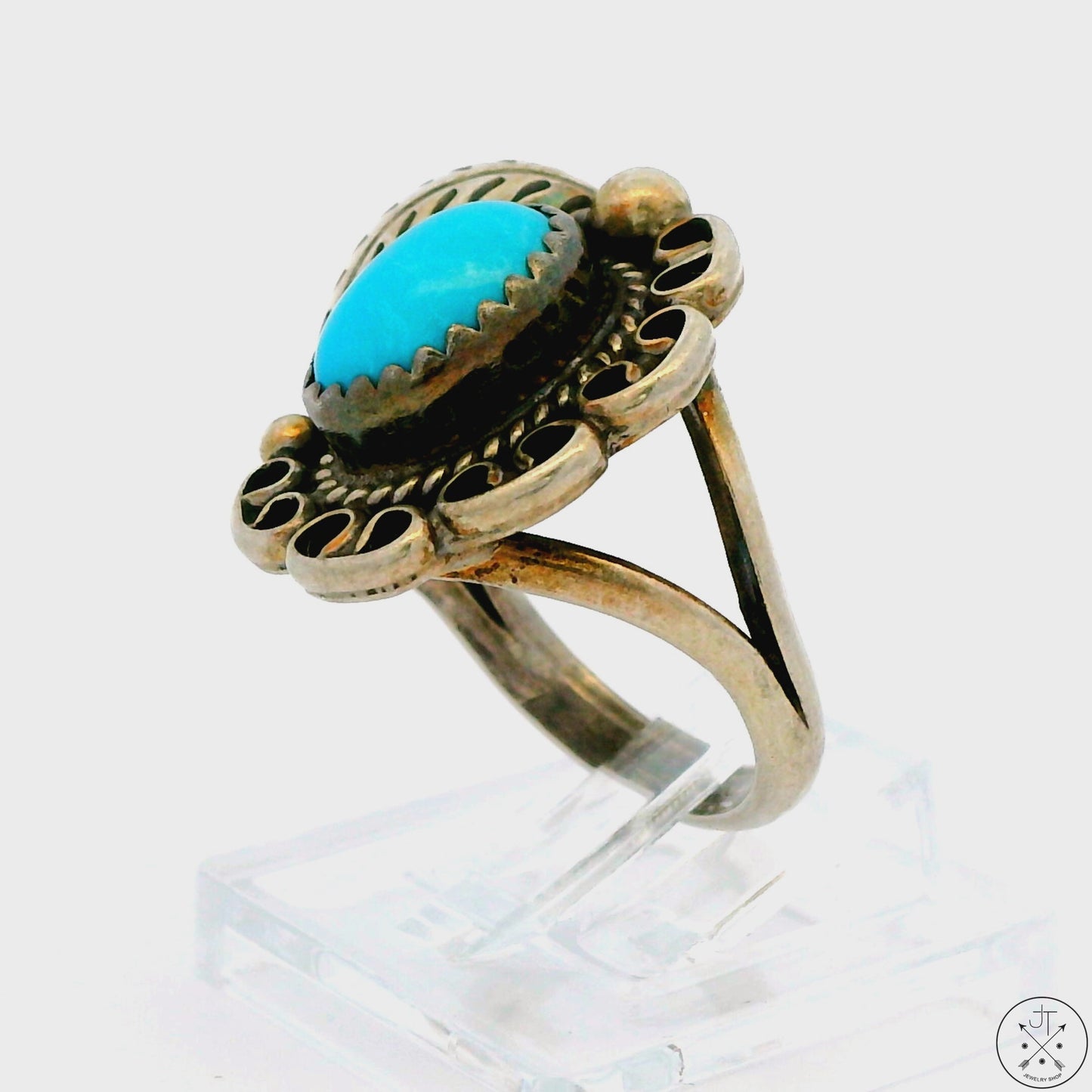 Vintage Sterling Silver Ring with Dyer Blue Turquoise Size 4.75 LND