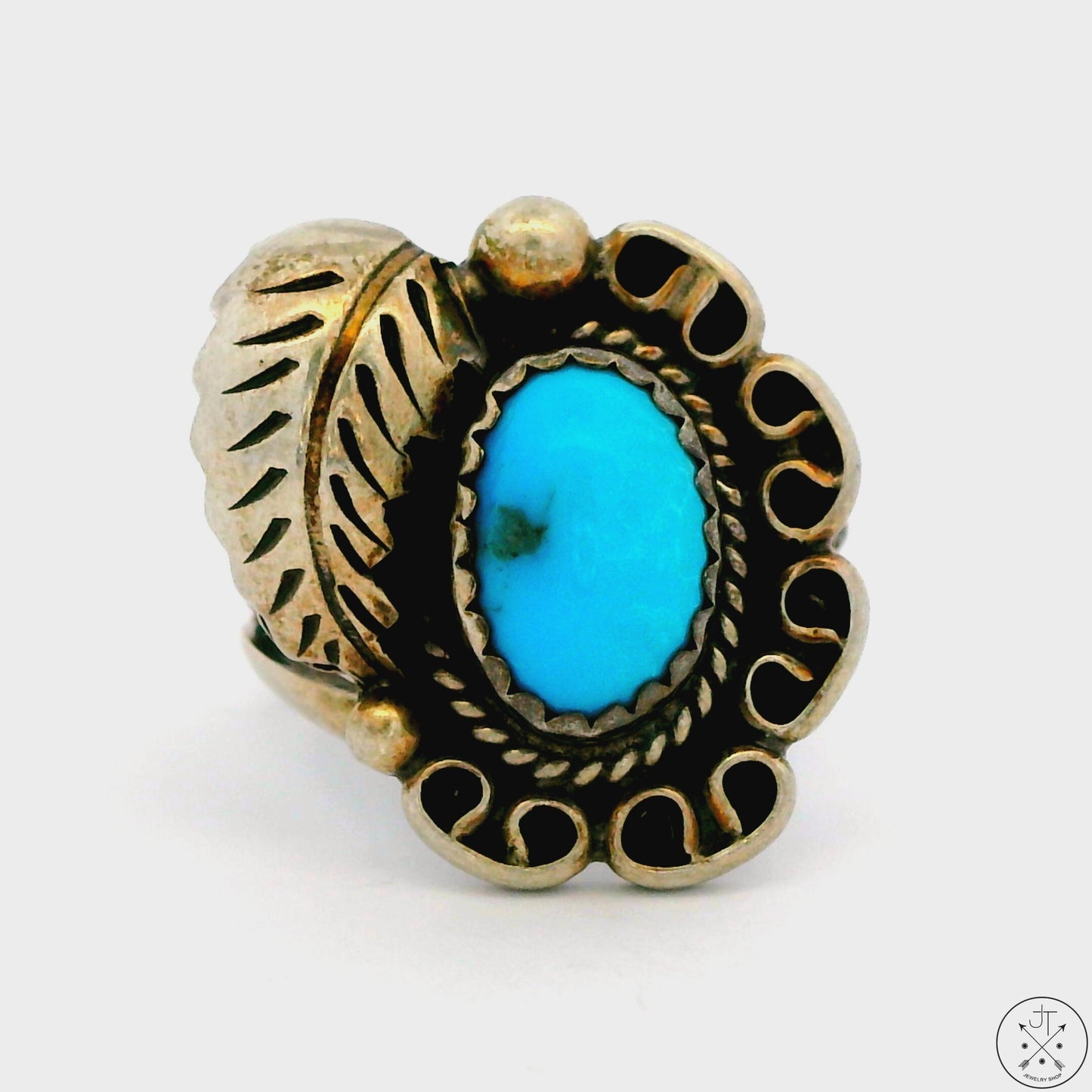 Vintage Sterling Silver Ring with Dyer Blue Turquoise Size 4.75 LND