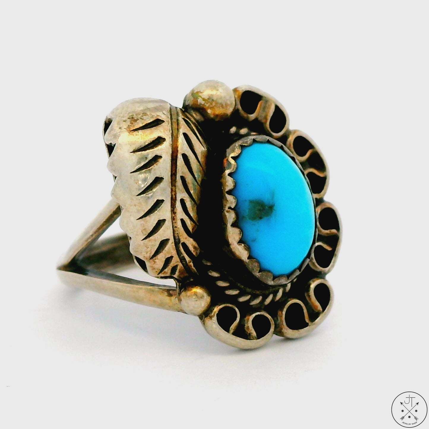 Vintage Sterling Silver Ring with Dyer Blue Turquoise Size 4.75 LND