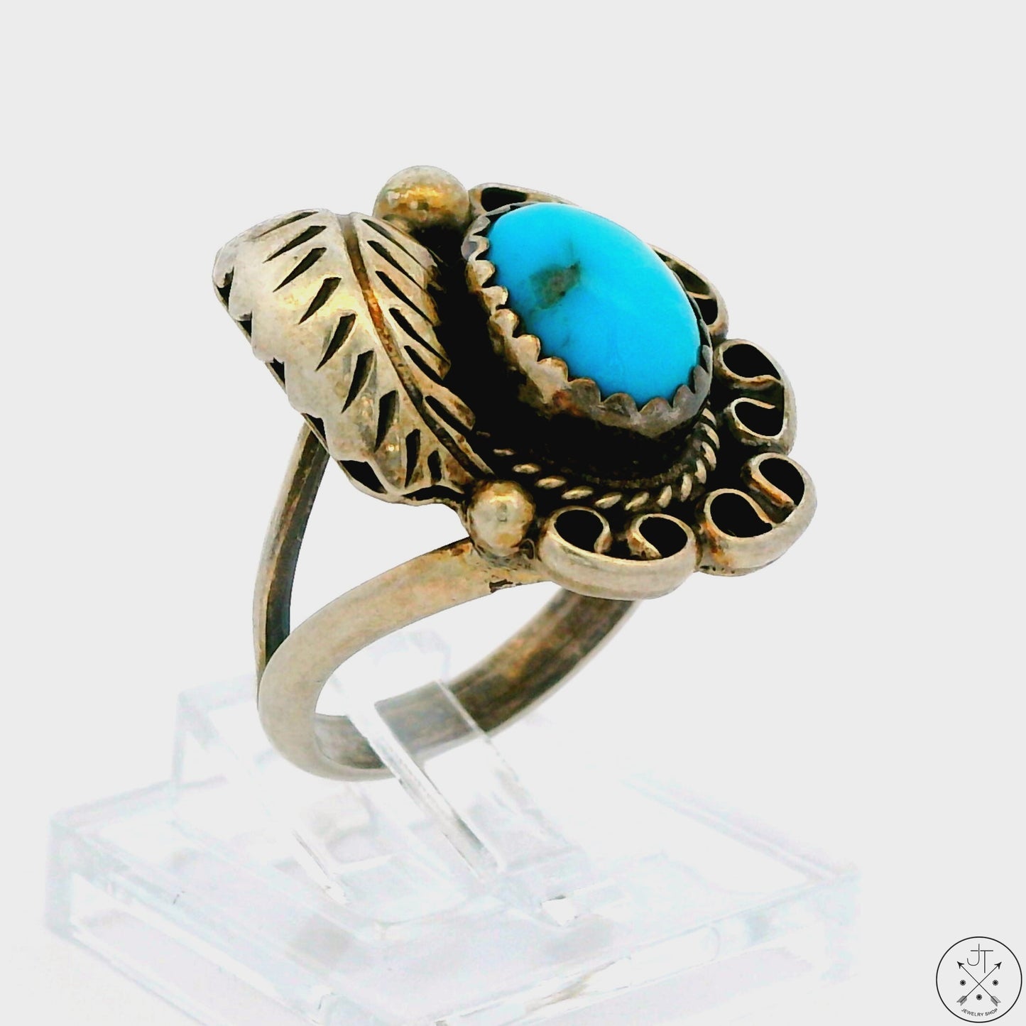 Vintage Sterling Silver Ring with Dyer Blue Turquoise Size 4.75 LND