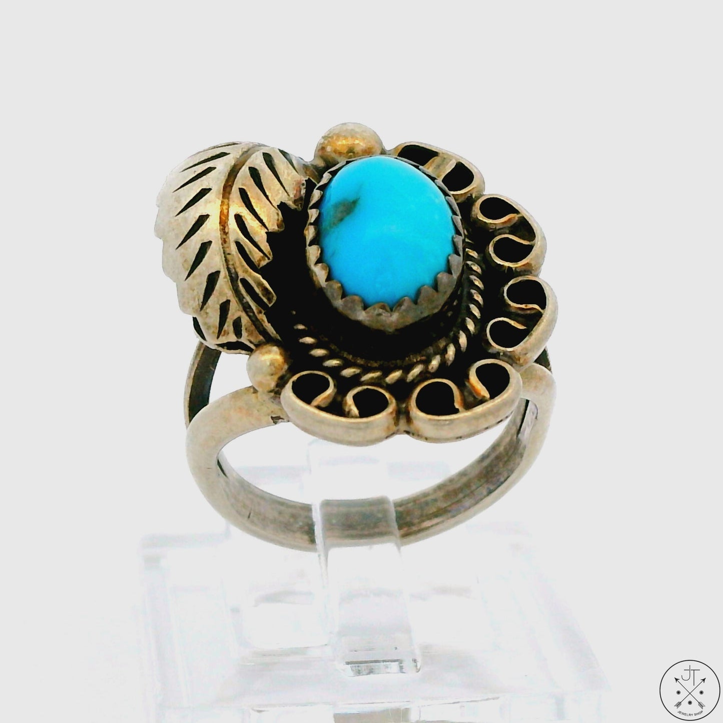 Vintage Sterling Silver Ring with Dyer Blue Turquoise Size 4.75 LND