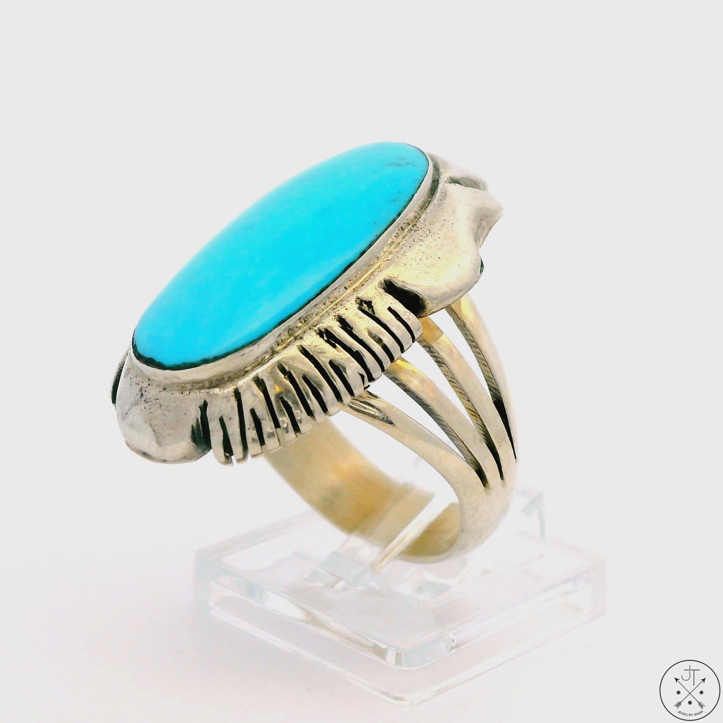 Vintage Sterling Silver Ring with Turquoise Size 9.5 Running Bear Sheena Jack