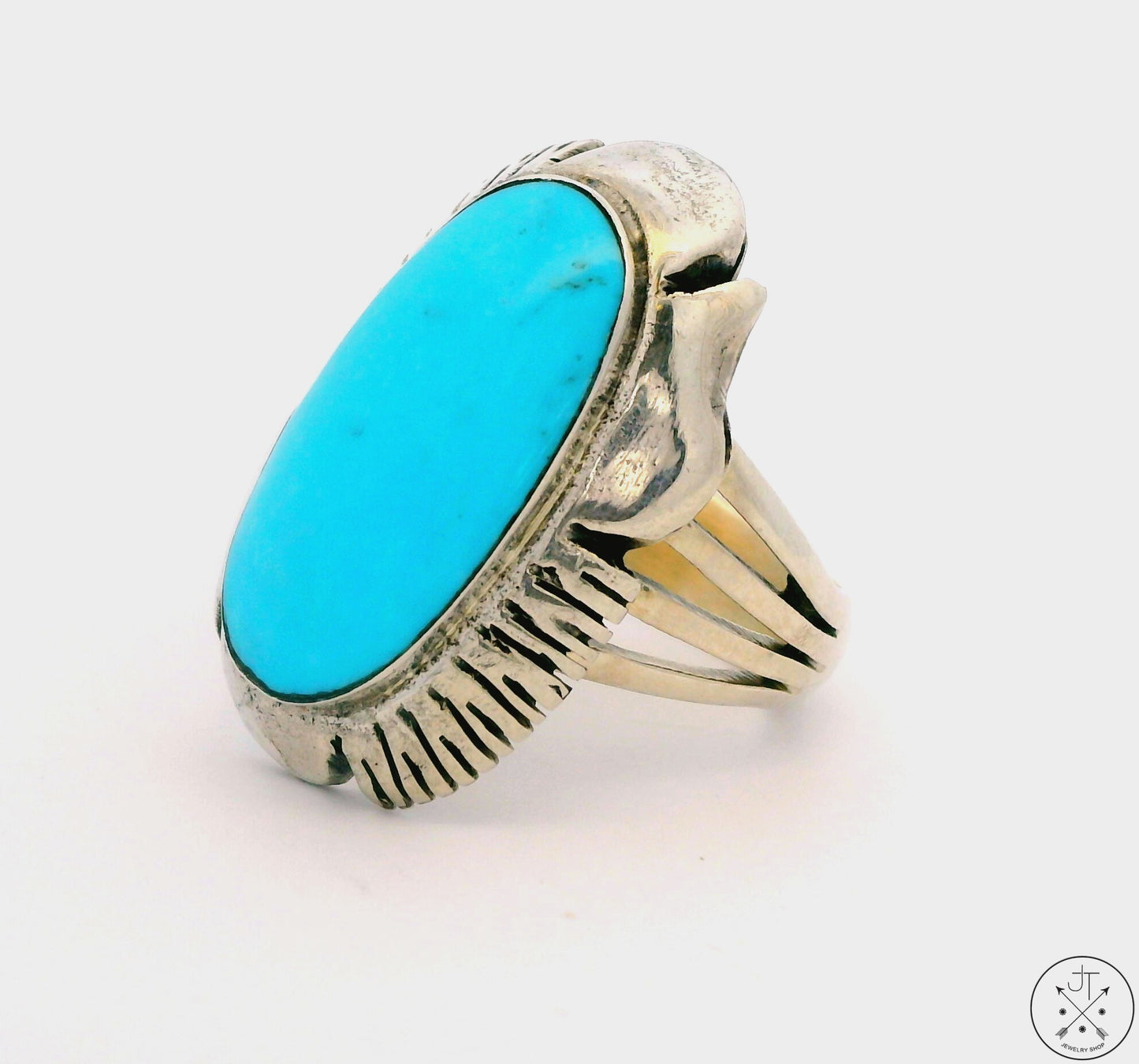 Vintage Sterling Silver Ring with Turquoise Size 9.5 Running Bear Sheena Jack