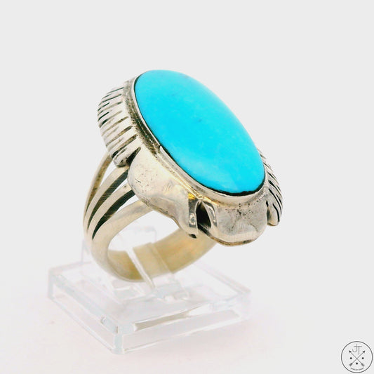 Vintage Sterling Silver Ring with Turquoise Size 9.5 Running Bear Sheena Jack