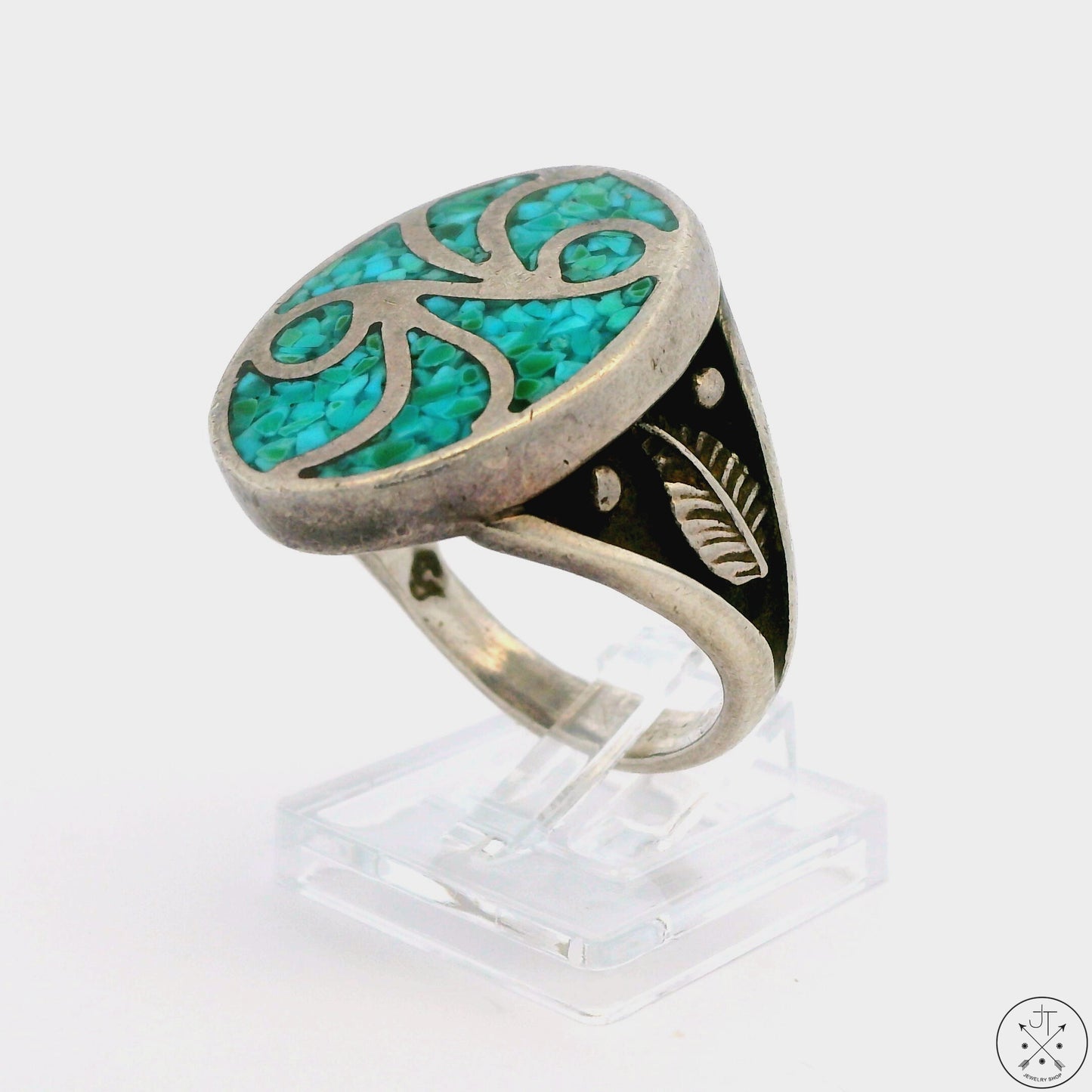 Vintage Sterling Silver Ring with Turquoise Inlay Size 10 RO