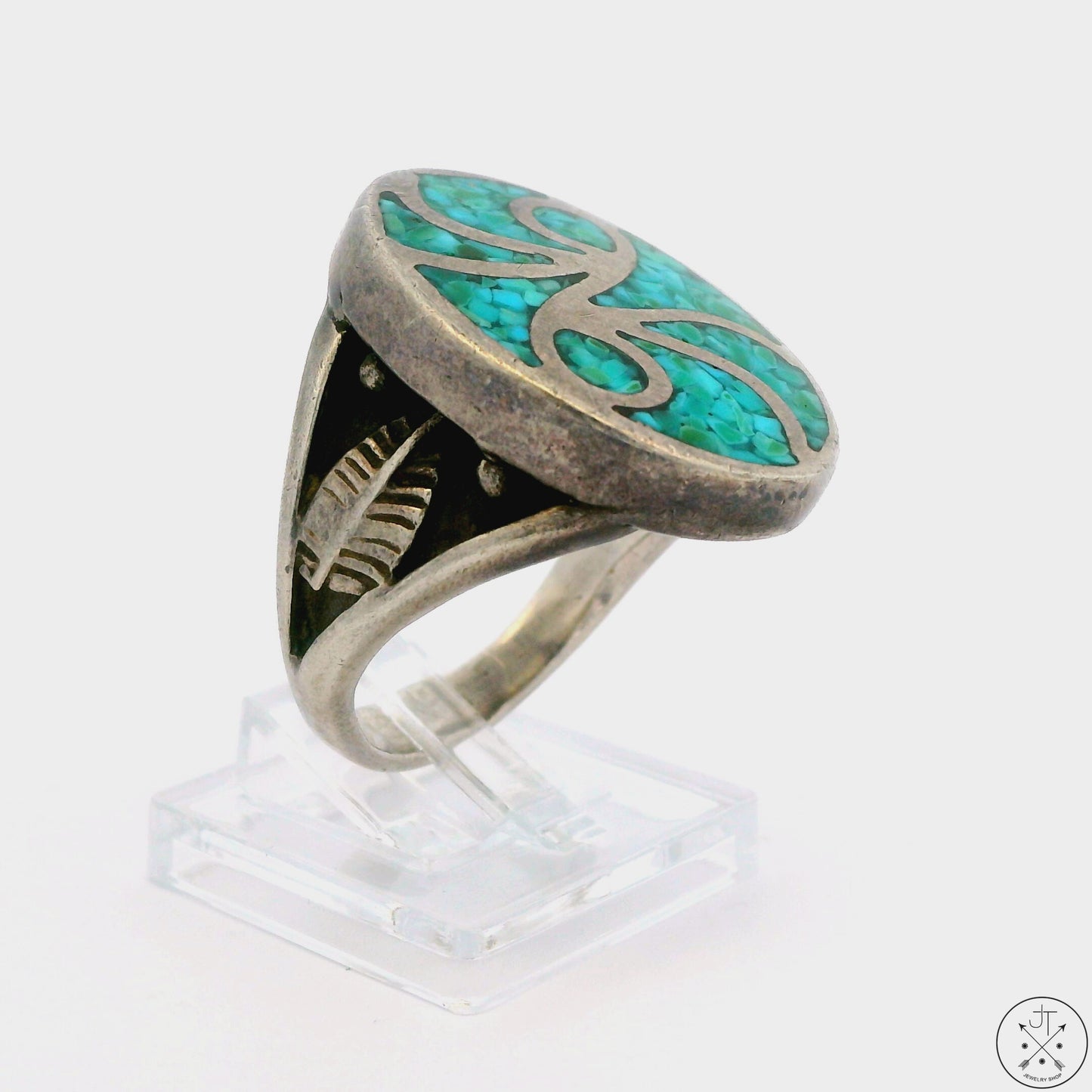 Vintage Sterling Silver Ring with Turquoise Inlay Size 10 RO