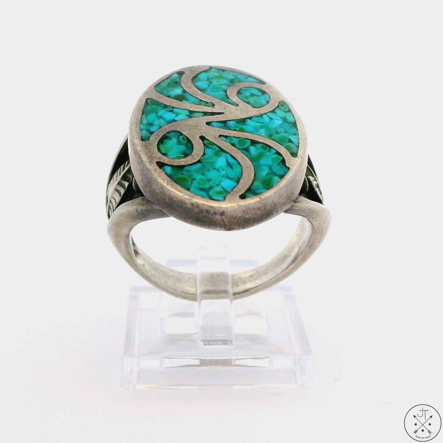 Vintage Sterling Silver Ring with Turquoise Inlay Size 10 RO
