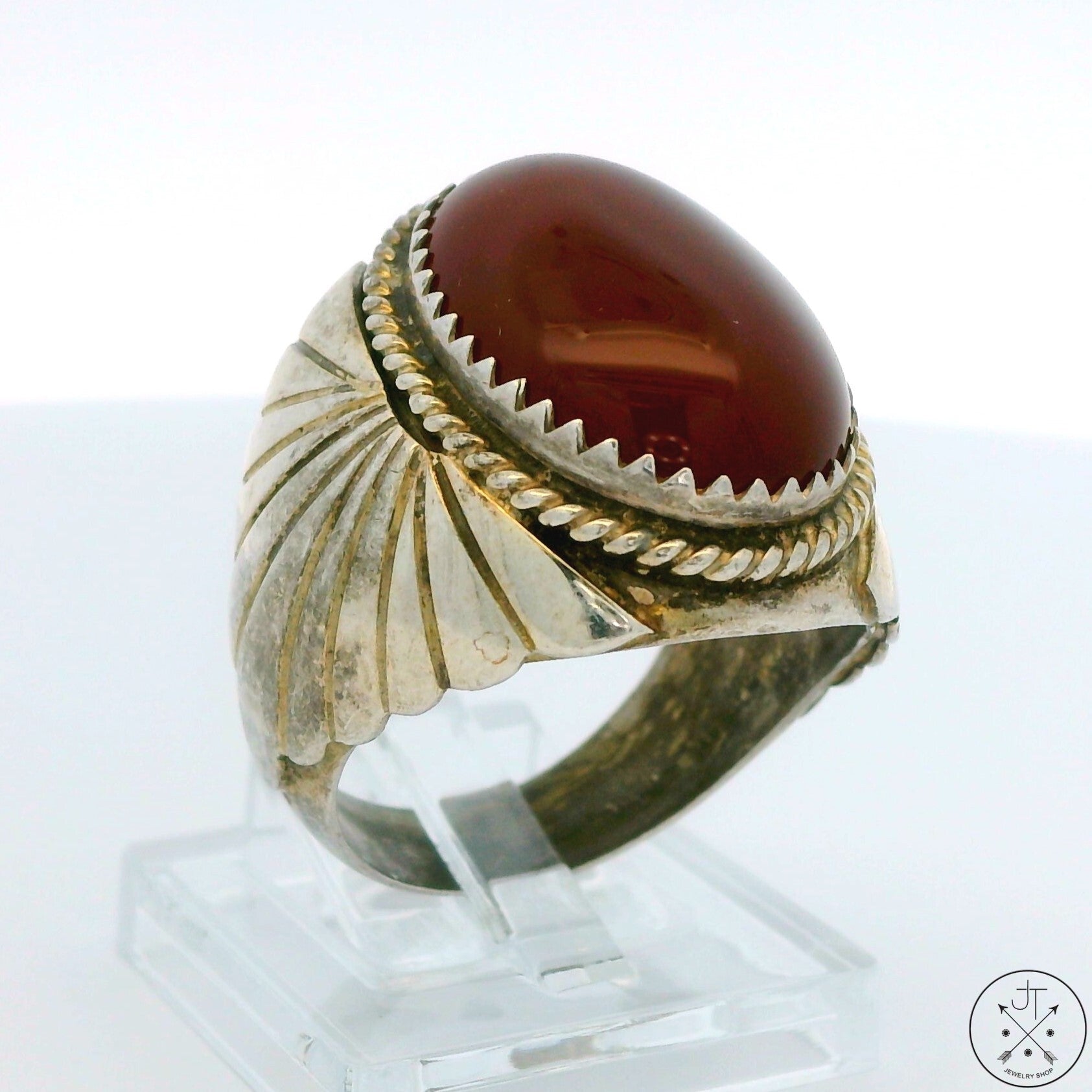Vintage Navajo Sterling Silver Ring with Carnelian Size 8