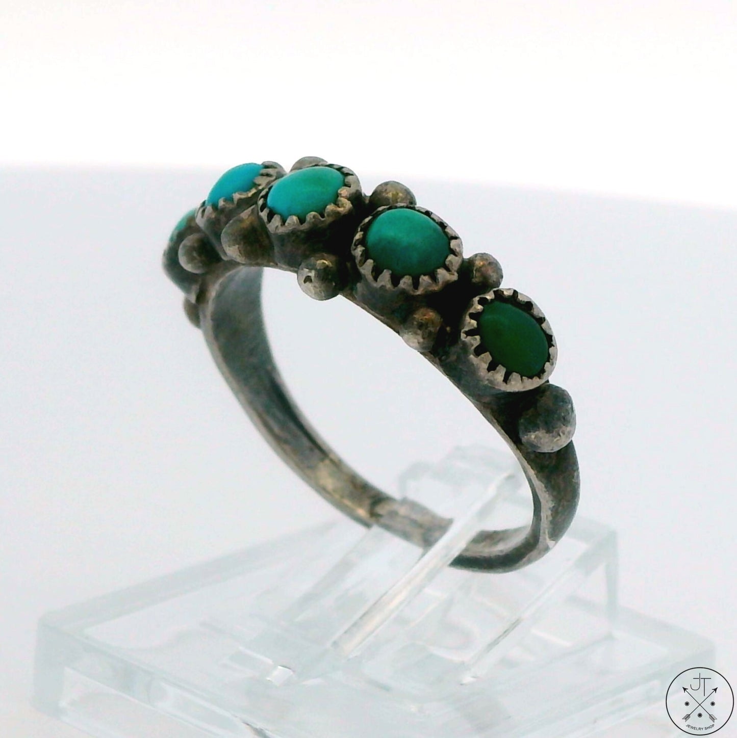 Vintage Sterling Silver Band with Green Turquoise Size 5.75 OYA