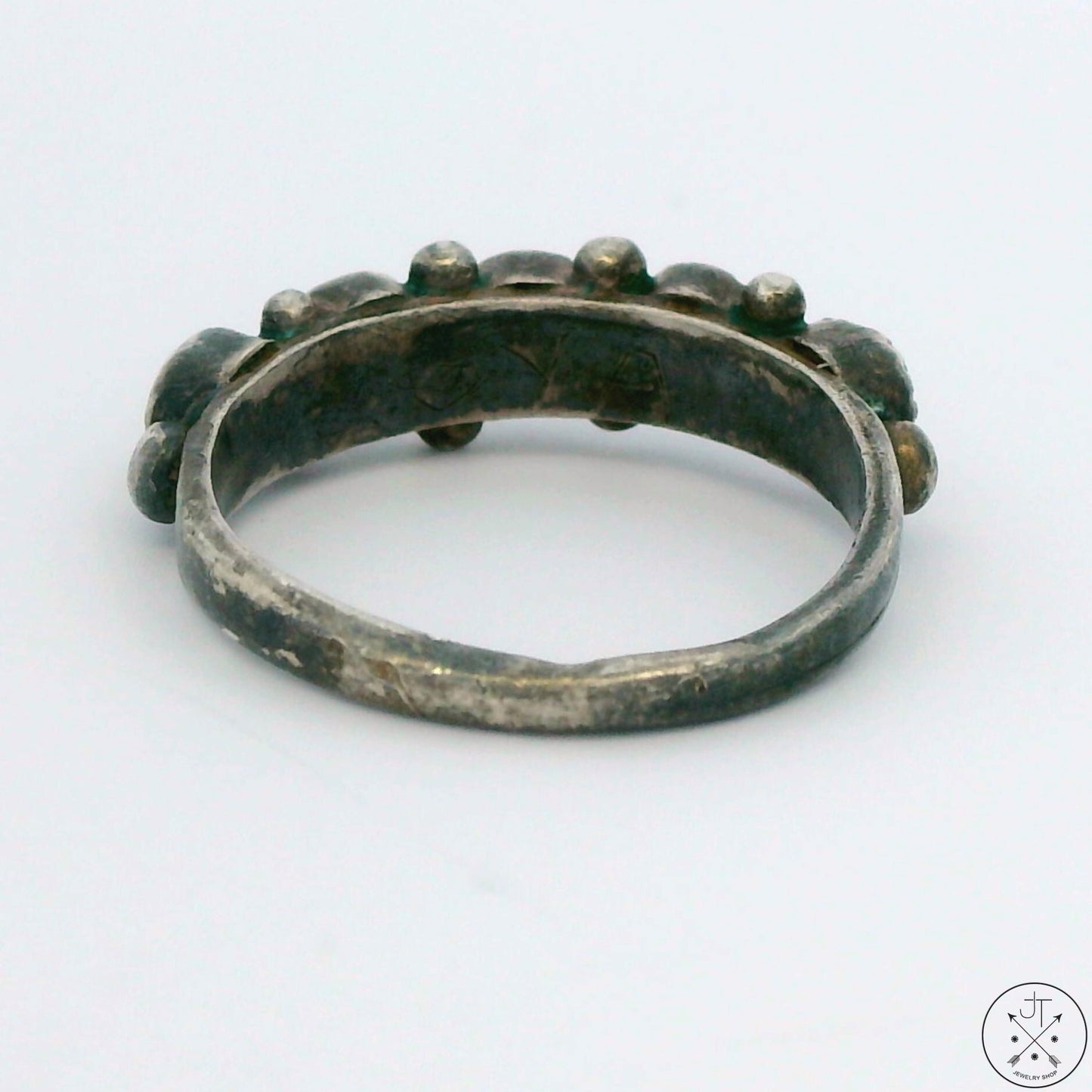 Vintage Sterling Silver Band with Green Turquoise Size 5.75 OYA