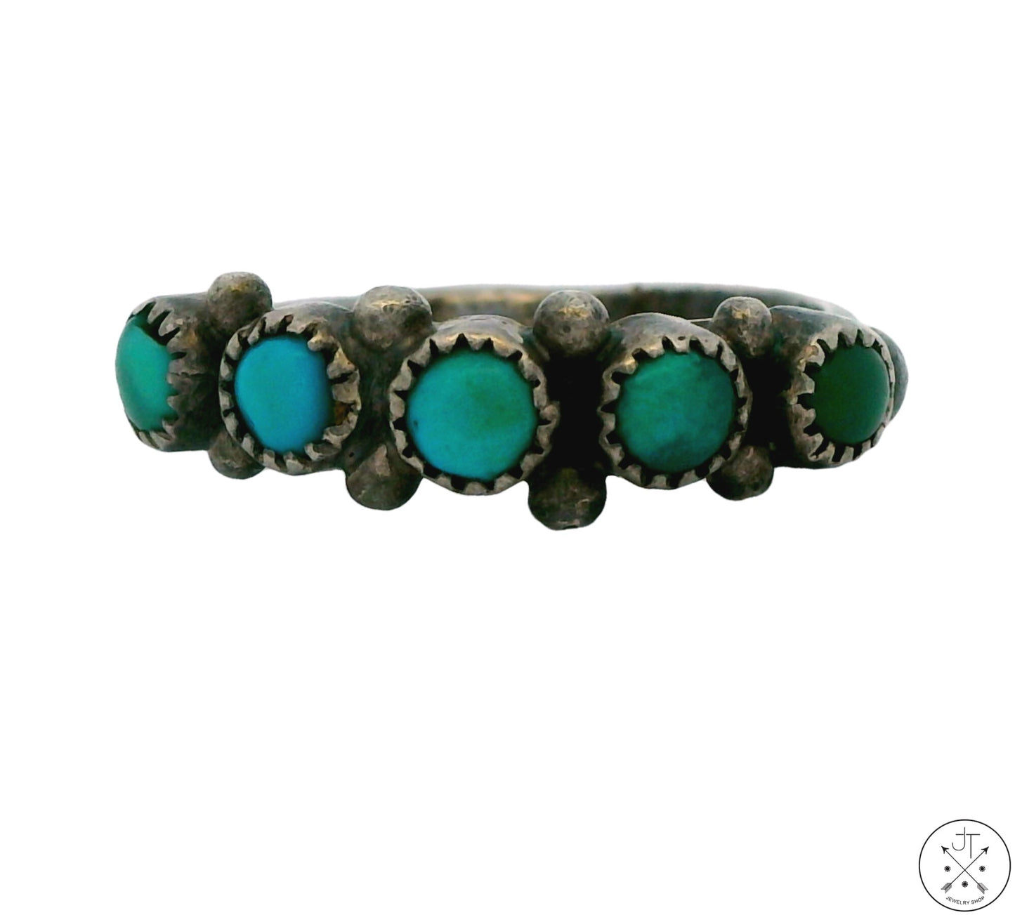 Vintage Sterling Silver Band with Green Turquoise Size 5.75 OYA