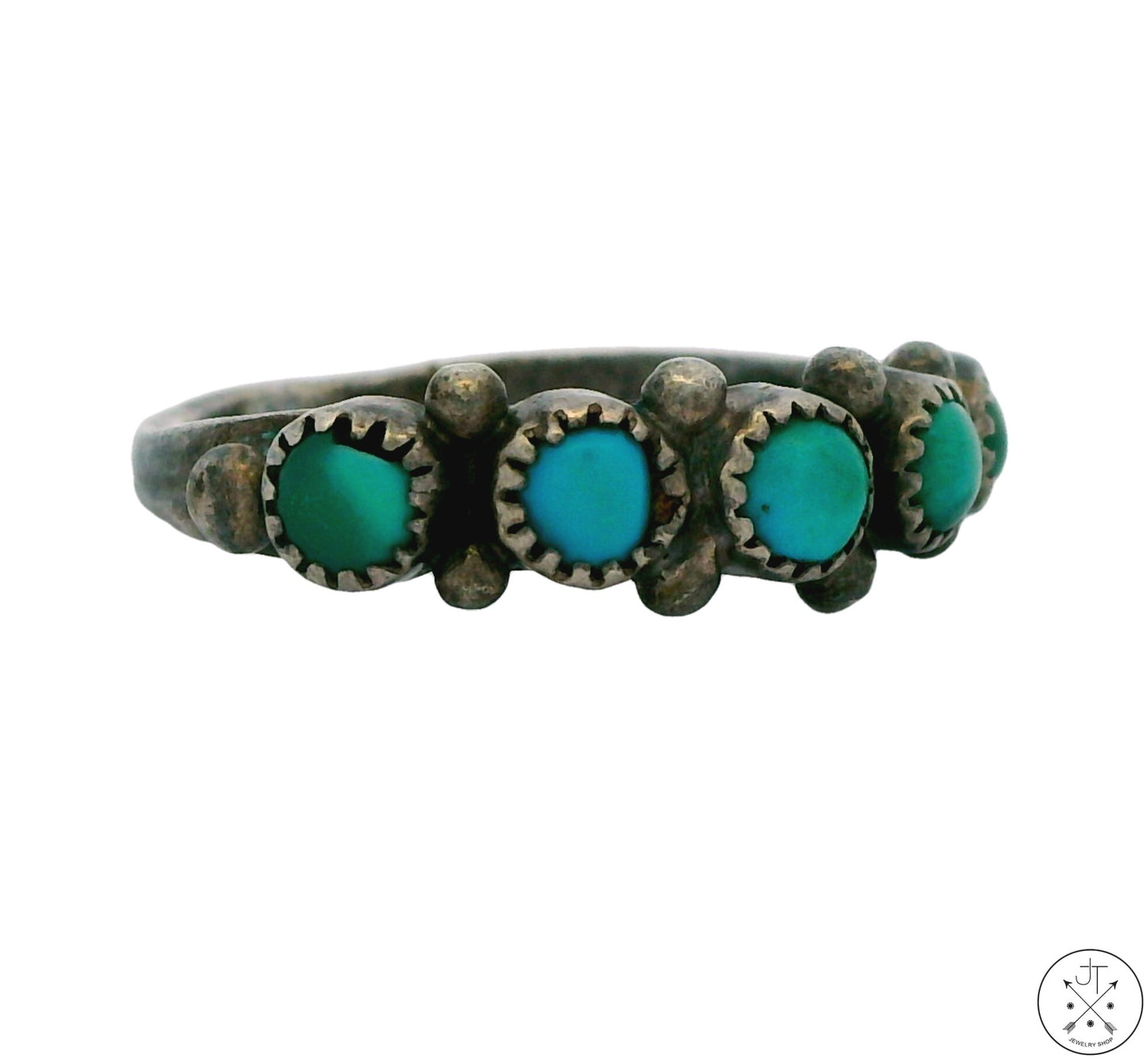 Vintage Sterling Silver Band with Green Turquoise Size 5.75 OYA