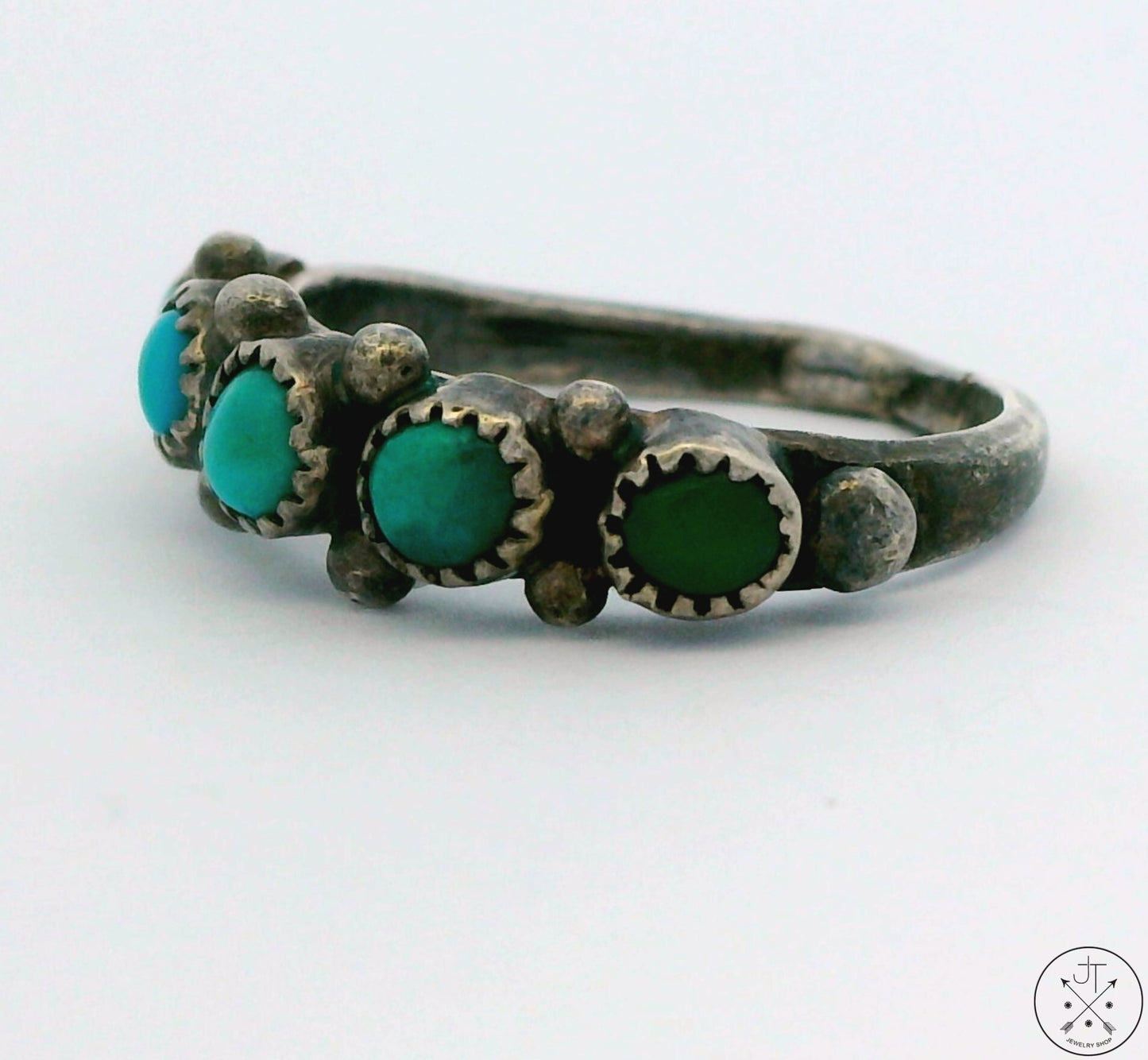 Vintage Sterling Silver Band with Green Turquoise Size 5.75 OYA