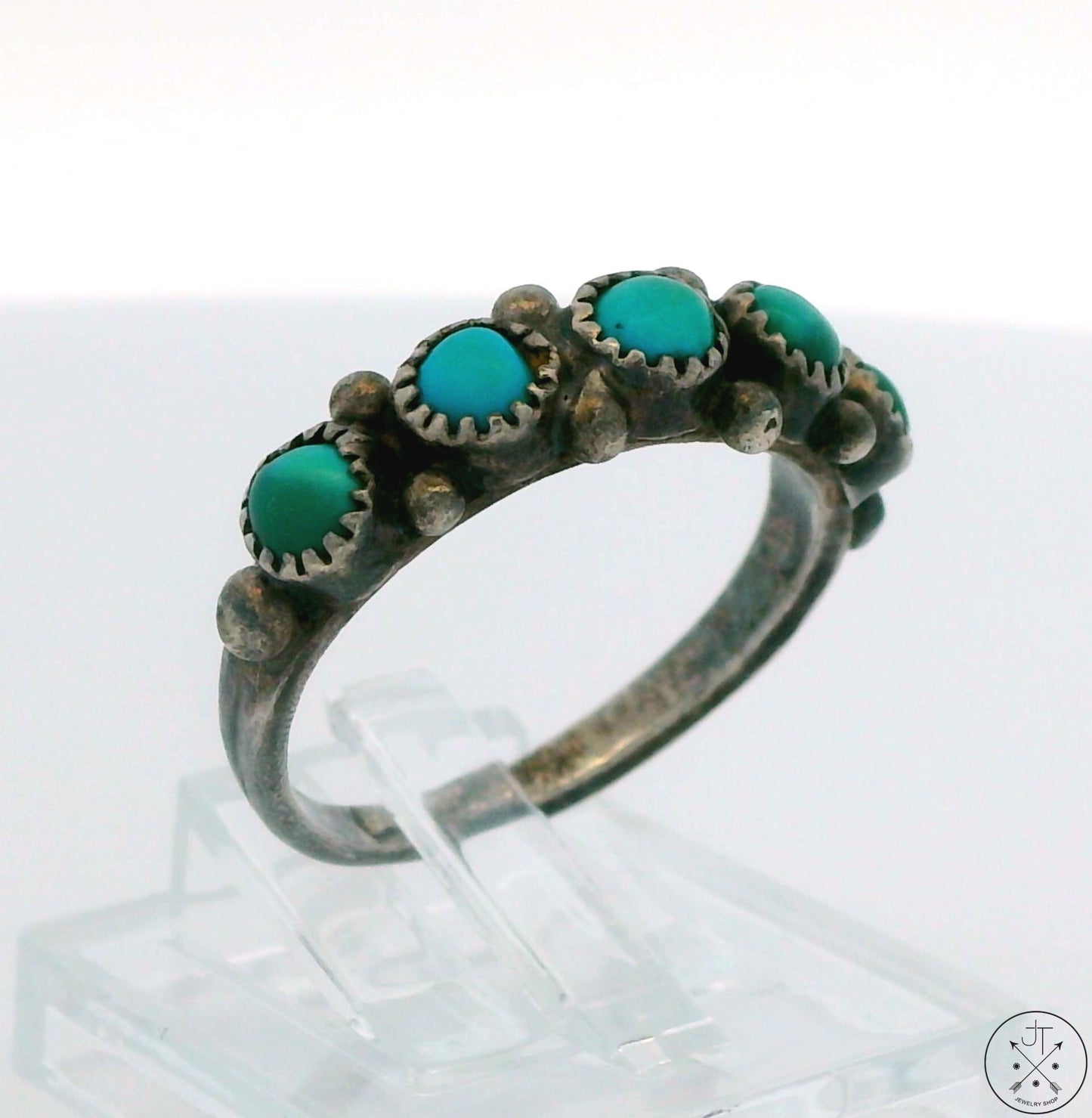 Vintage Sterling Silver Band with Green Turquoise Size 5.75 OYA
