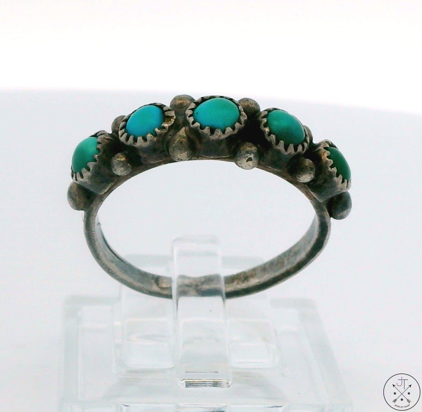 Vintage Sterling Silver Band with Green Turquoise Size 5.75 OYA