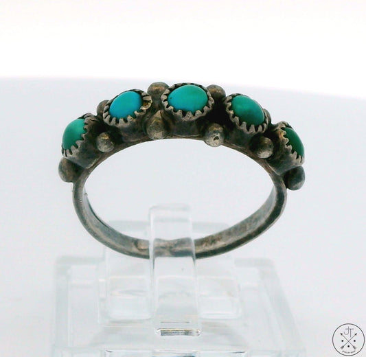 Vintage Sterling Silver Band with Green Turquoise Size 5.75 OYA