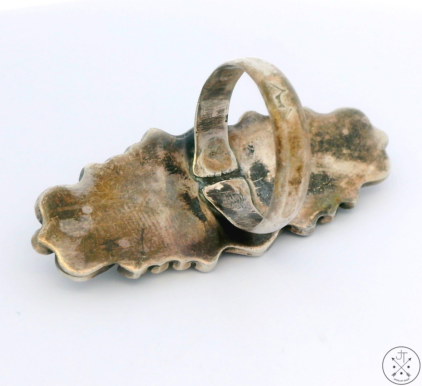 Vintage Hopi Sterling Silver Full Finger Ring with Mother of Pearl Size 7.75