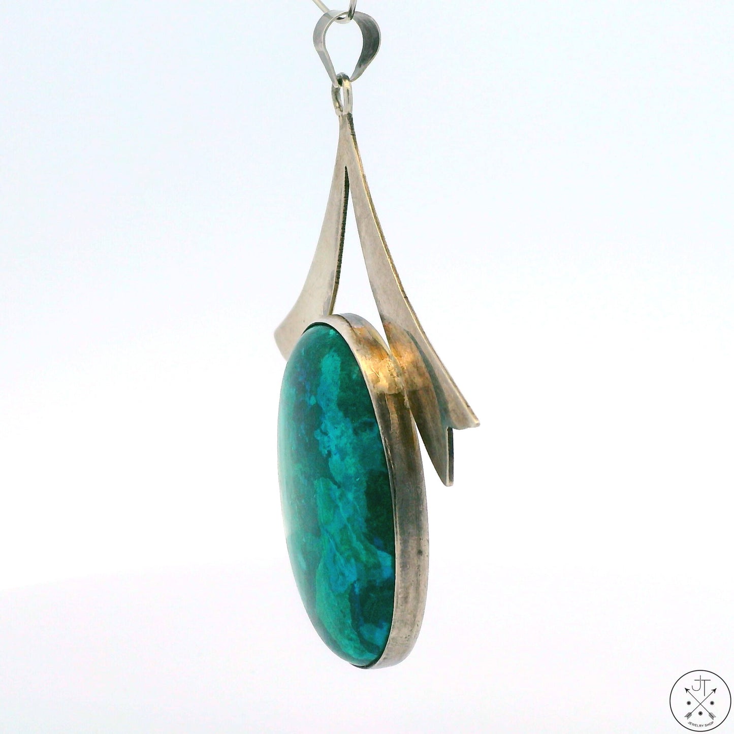 Vintage Sterling Silver Pendant with Eilat Stone Israel Malachite Azurite