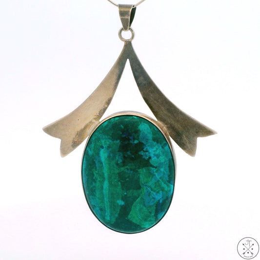 Vintage Sterling Silver Pendant with Eilat Stone Israel Malachite Azurite