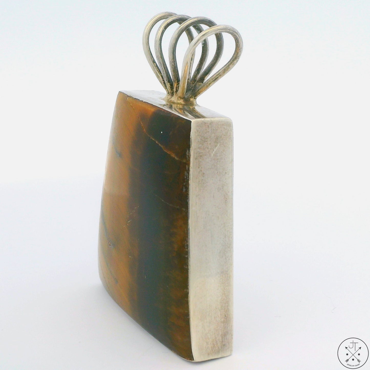 Vintage Huge Sterling Silver Pendant with Tigers Eye Mexico 2.3 in