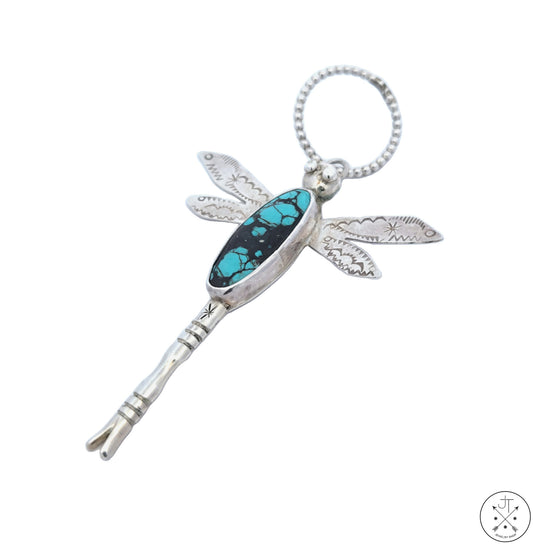 Vintage Signed Cherokee Sterling Silver Dragonfly Pendant Native American #8 Turquoise