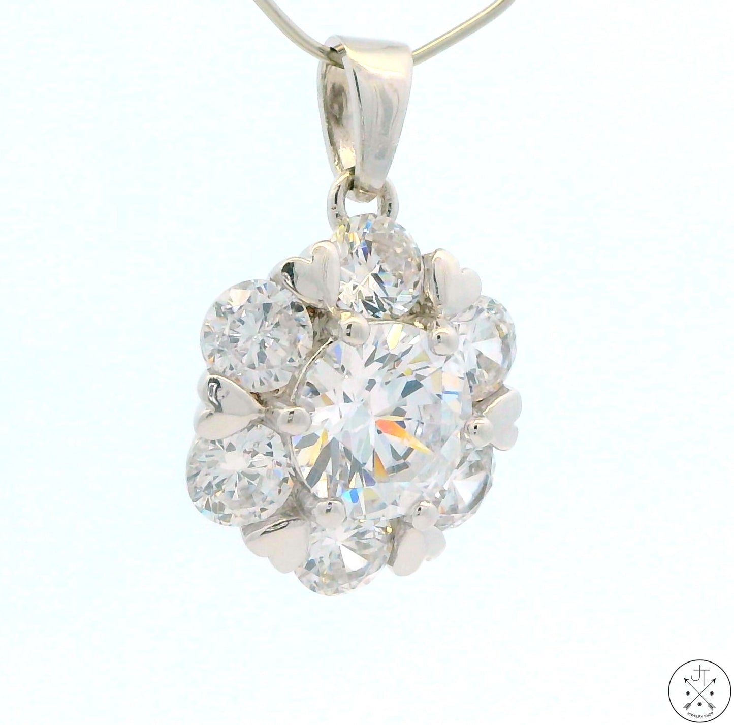 New Sterling Silver Pendant with Crystal Gemstones Simulated Diamond