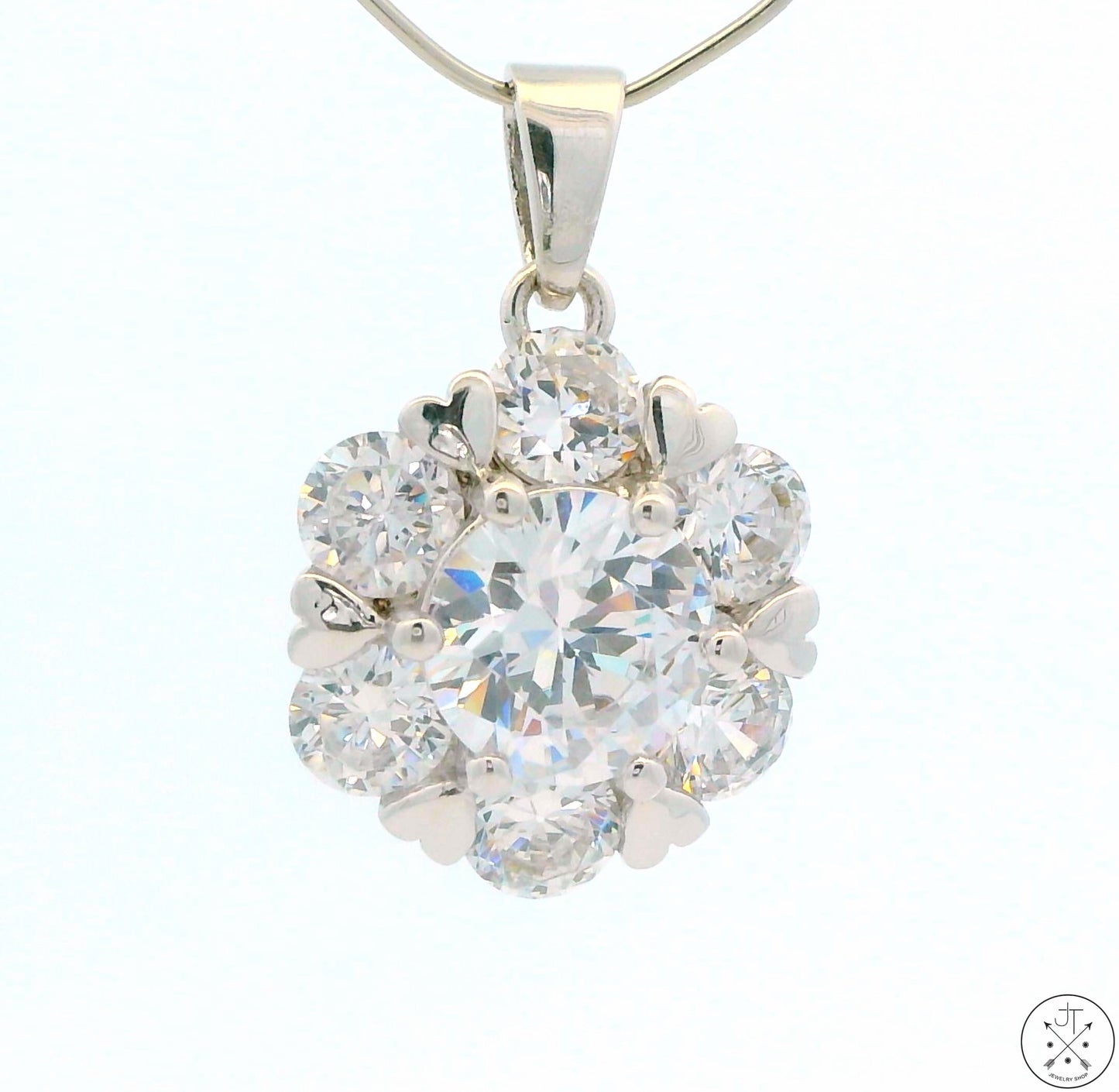 New Sterling Silver Pendant with Crystal Gemstones Simulated Diamond