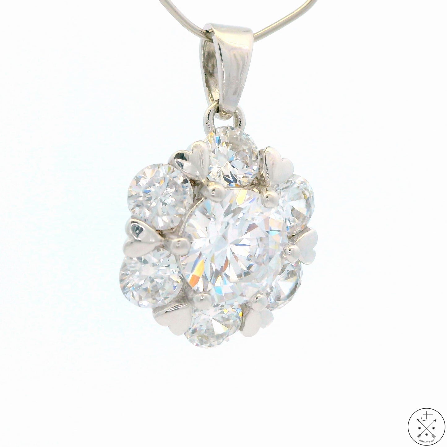 New Sterling Silver Pendant with Crystal Gemstones Simulated Diamond