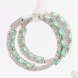 New Sterling Silver 1 Inch Inside Outside Hoop Earrings with Mint Green Topaz