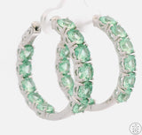 New Sterling Silver 1 Inch Inside Outside Hoop Earrings with Mint Green Topaz