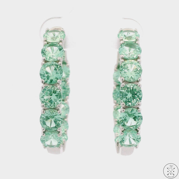 New Sterling Silver 1 Inch Inside Outside Hoop Earrings with Mint Green Topaz