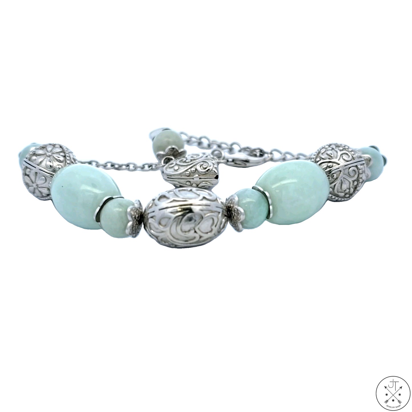 New Sterling Silver 7-9 inch Adjustable Bracelet with Jade Beaded