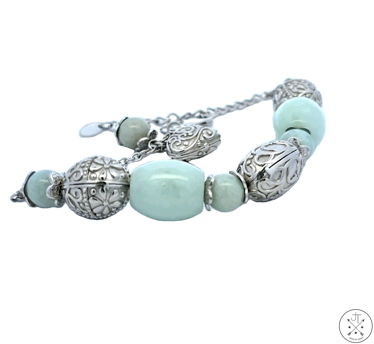 New Sterling Silver 7-9 inch Adjustable Bracelet with Jade Beaded
