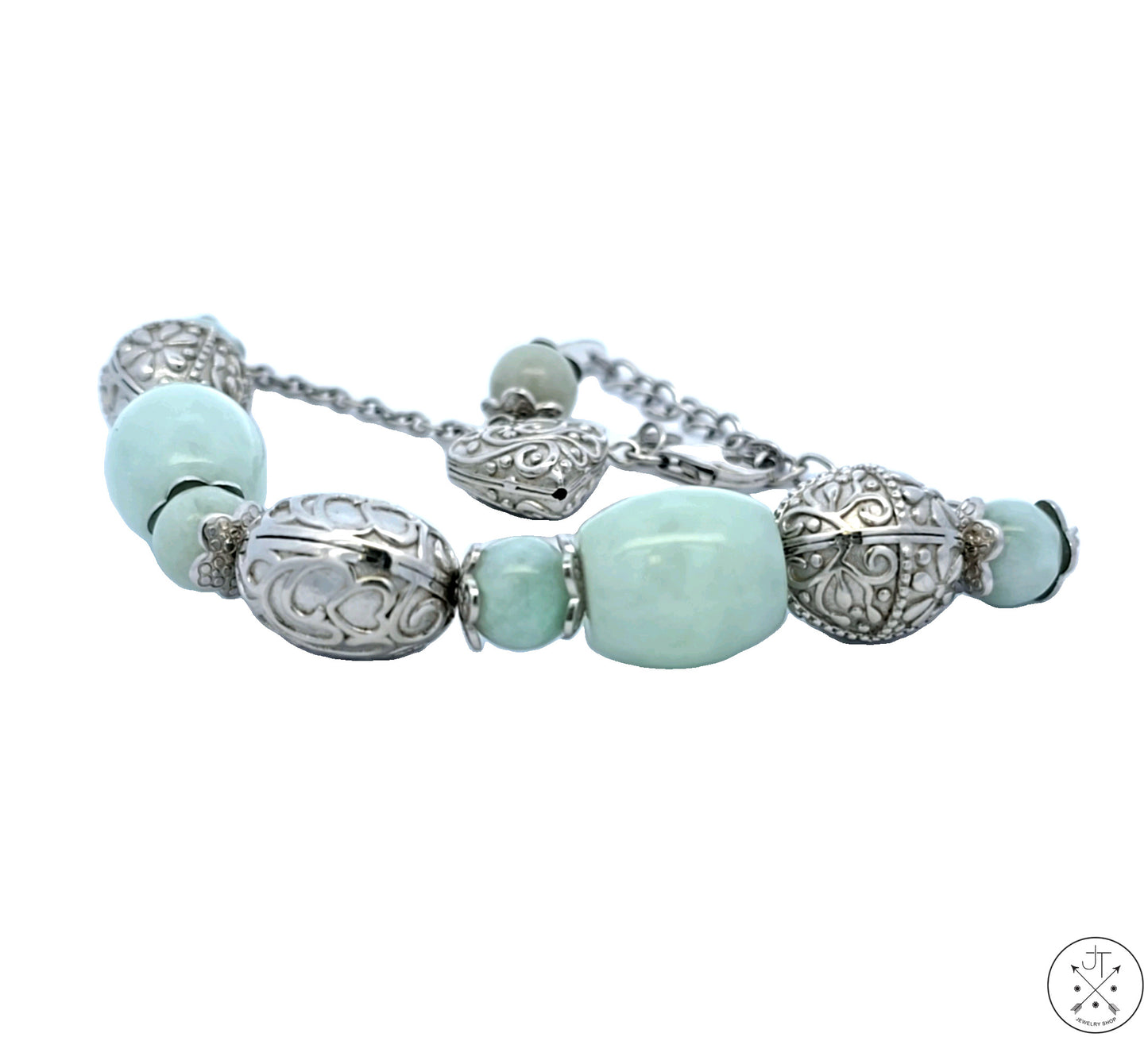New Sterling Silver 7-9 inch Adjustable Bracelet with Jade Beaded