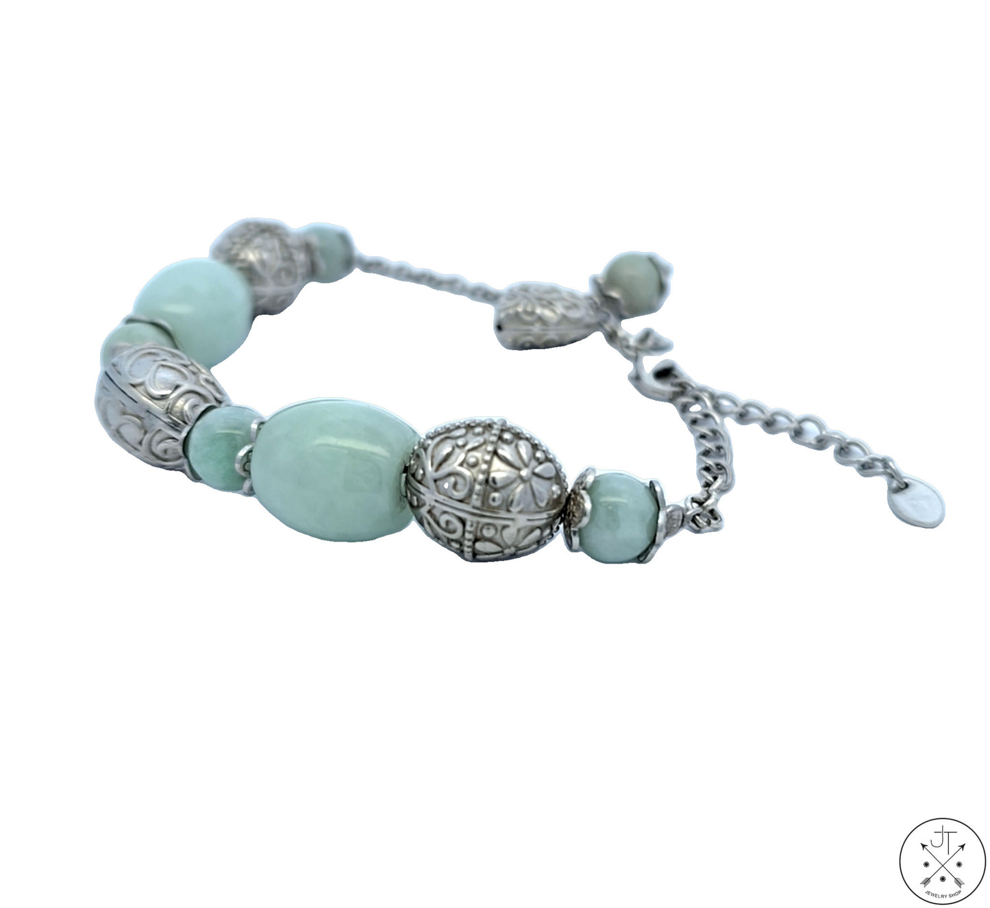 New Sterling Silver 7-9 inch Adjustable Bracelet with Jade Beaded