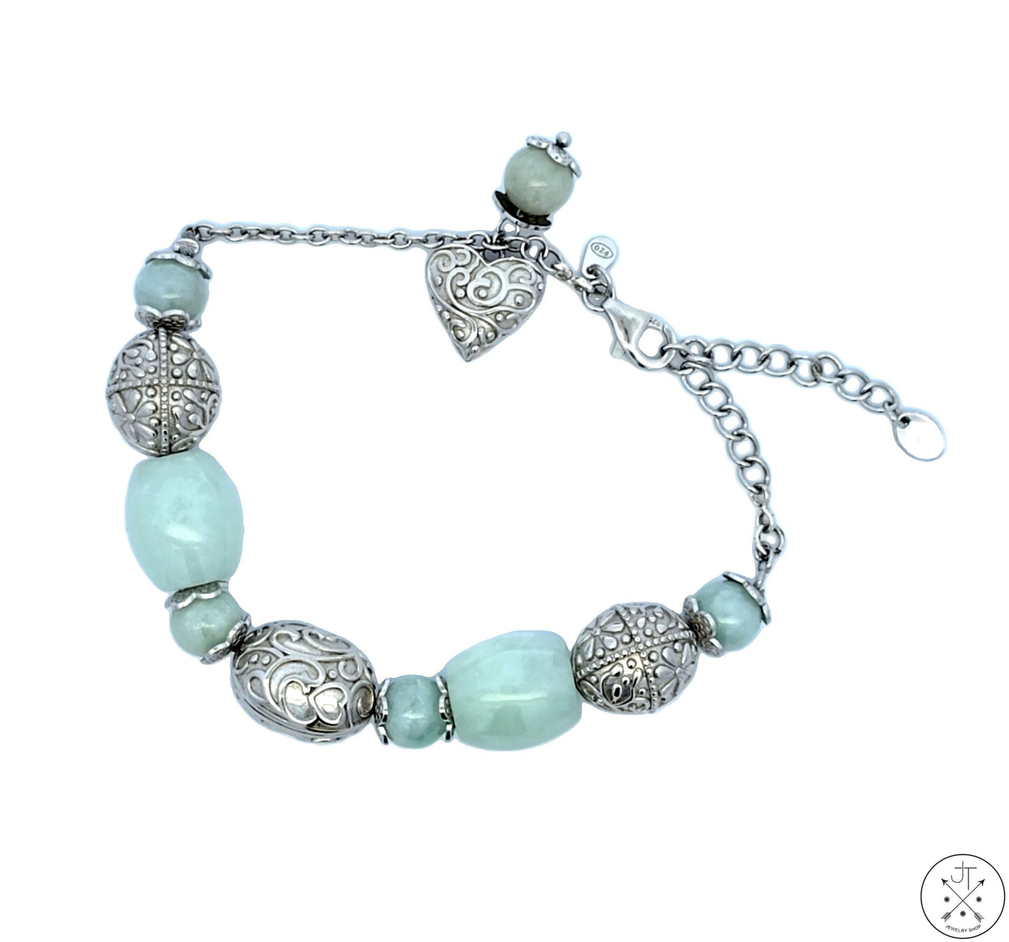 New Sterling Silver 7-9 inch Adjustable Bracelet with Jade Beaded