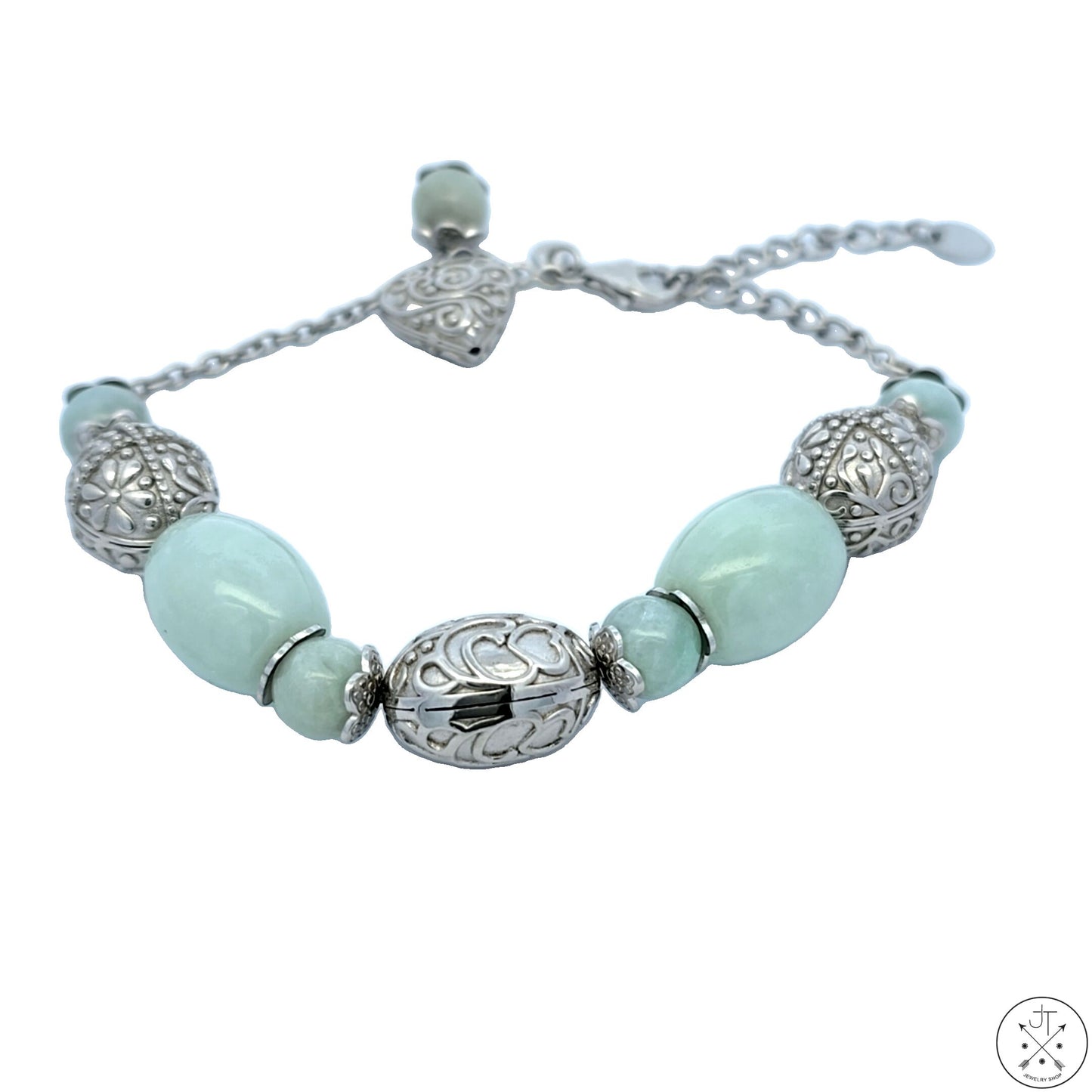 New Sterling Silver 7-9 inch Adjustable Bracelet with Jade Beaded