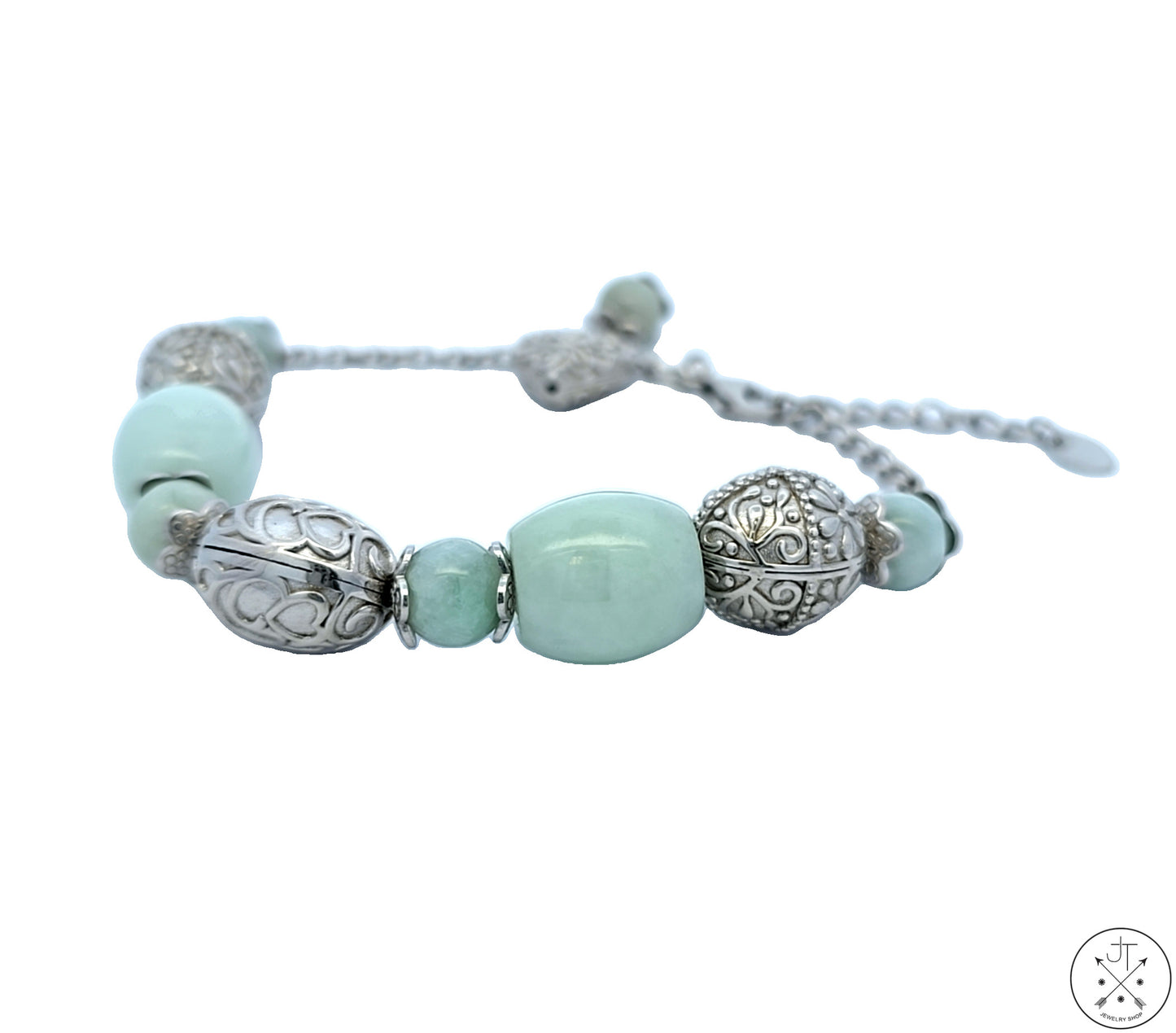 New Sterling Silver 7-9 inch Adjustable Bracelet with Jade Beaded