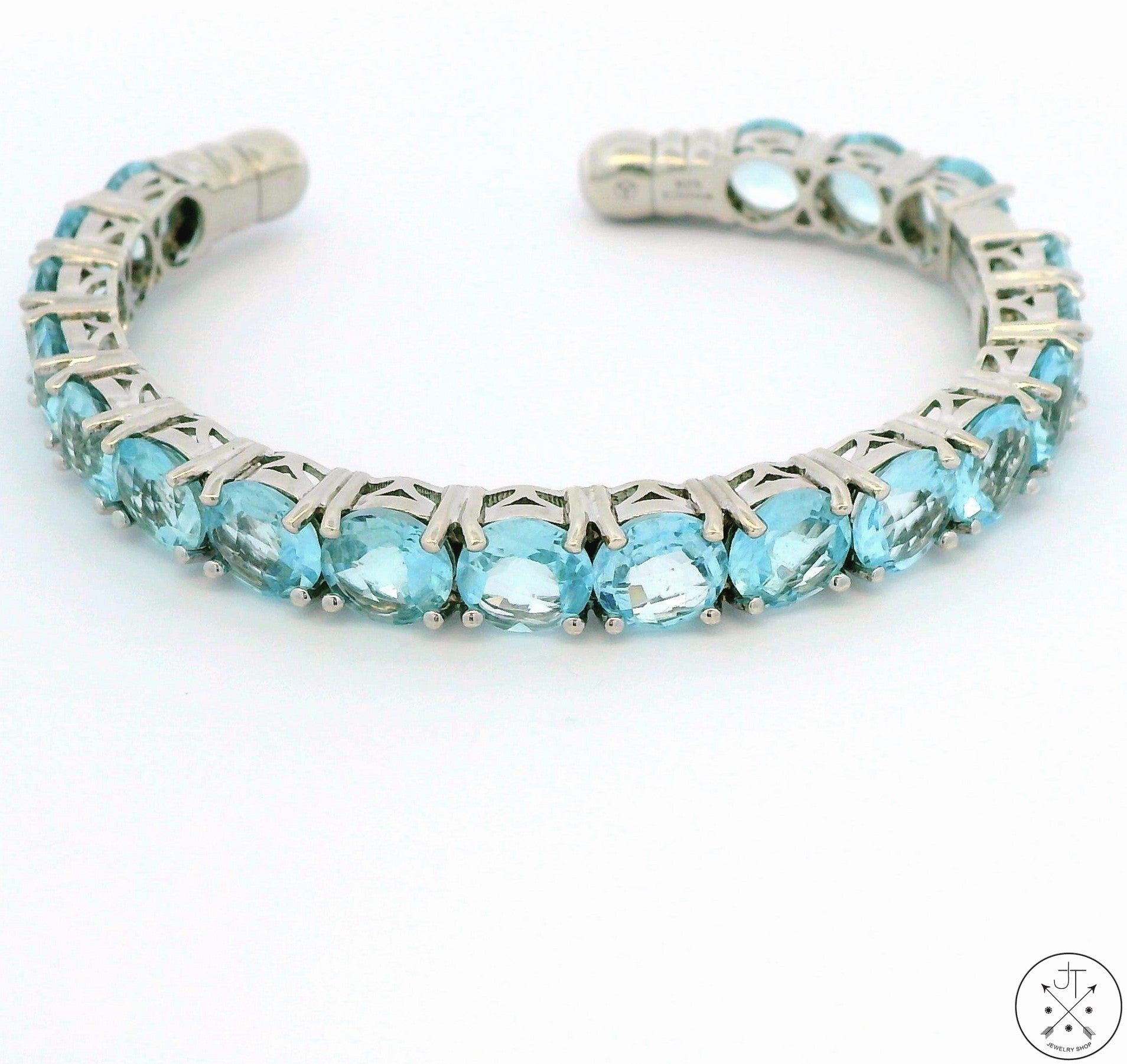 New Sterling Silver Hinged Cuff Bracelet with Topaz Size L