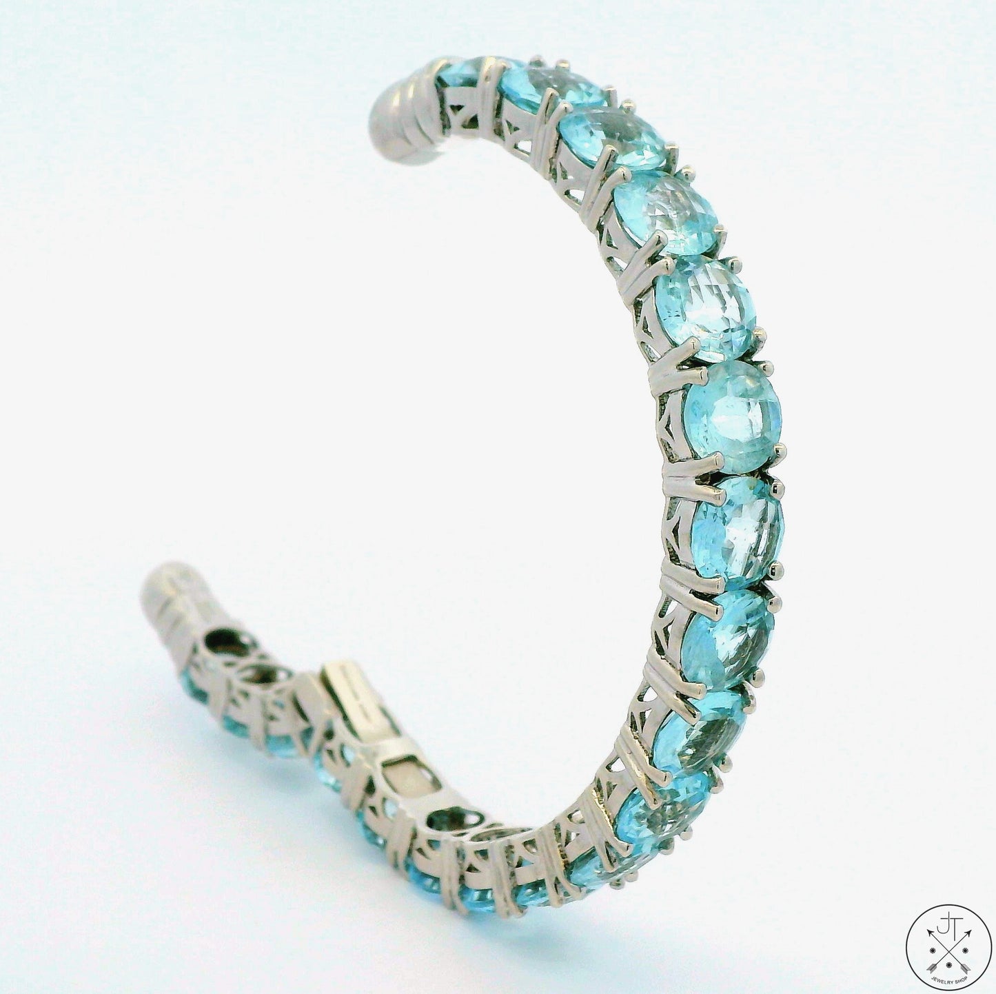 New Sterling Silver Hinged Cuff Bracelet with Topaz Size L/XL